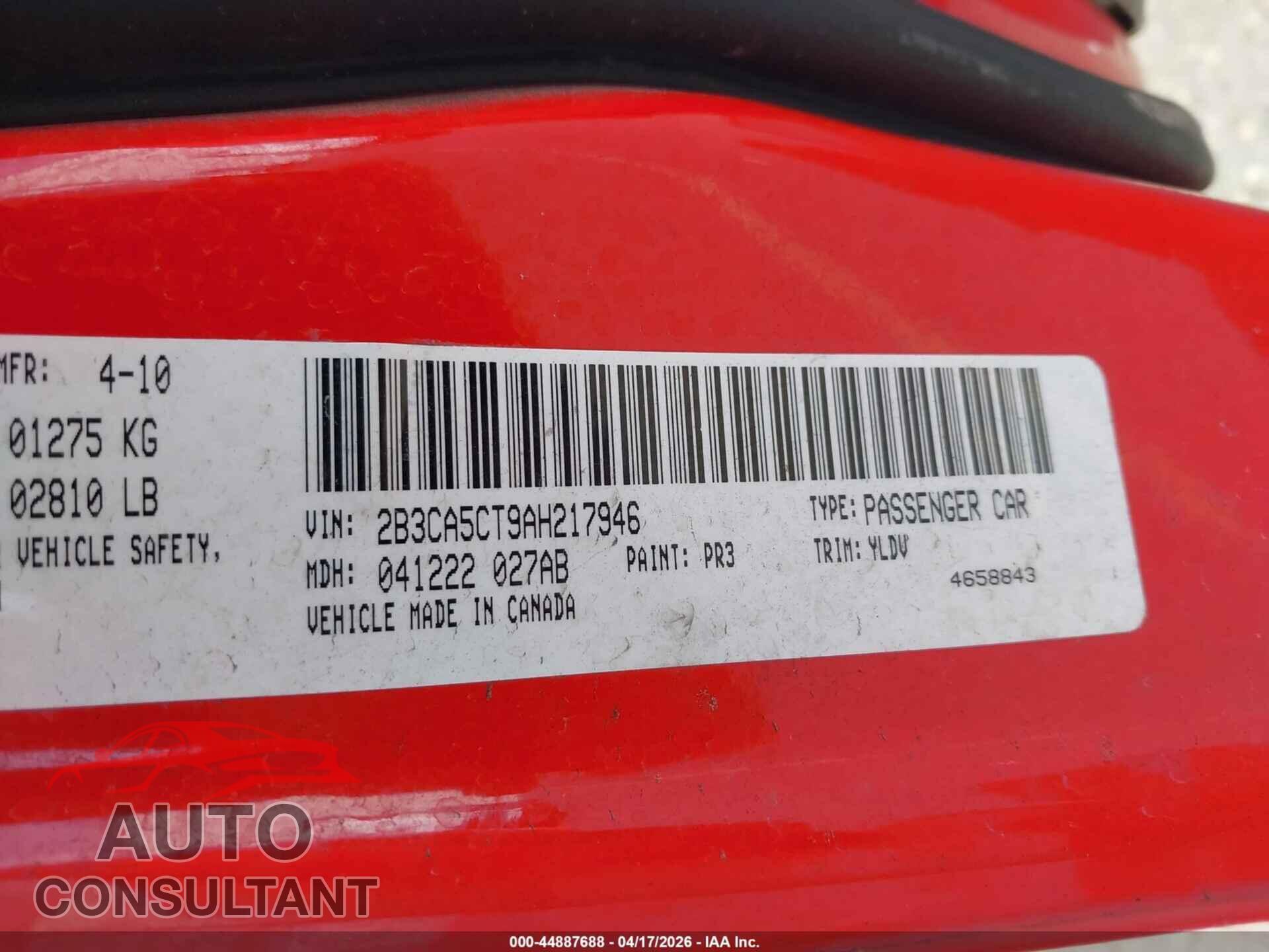 DODGE CHARGER 2010 - 2B3CA5CT9AH217946