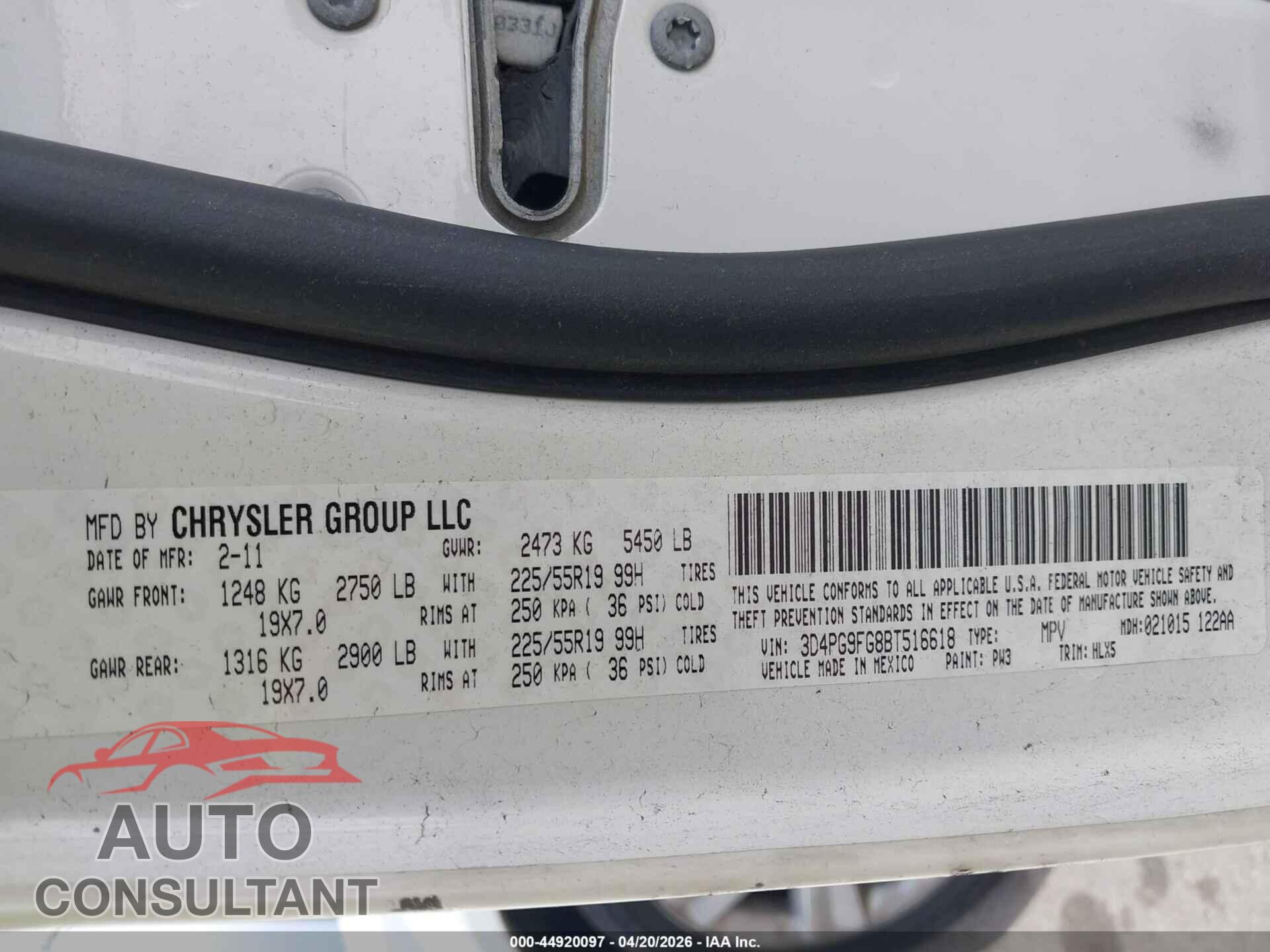 DODGE JOURNEY 2011 - 3D4PG9FG8BT516618