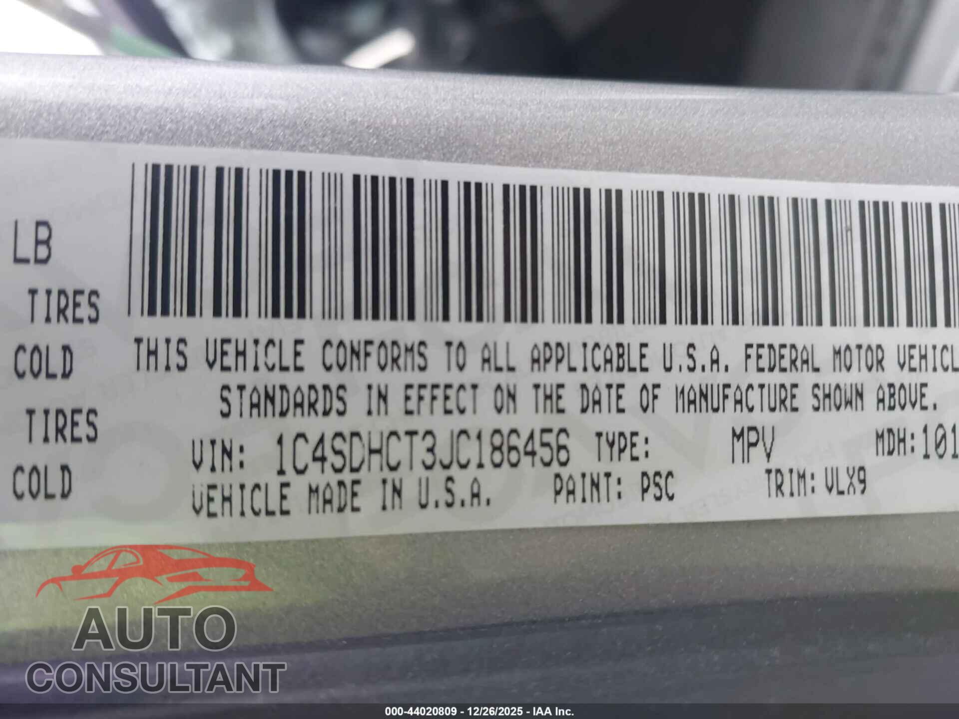 DODGE DURANGO 2018 - 1C4SDHCT3JC186456