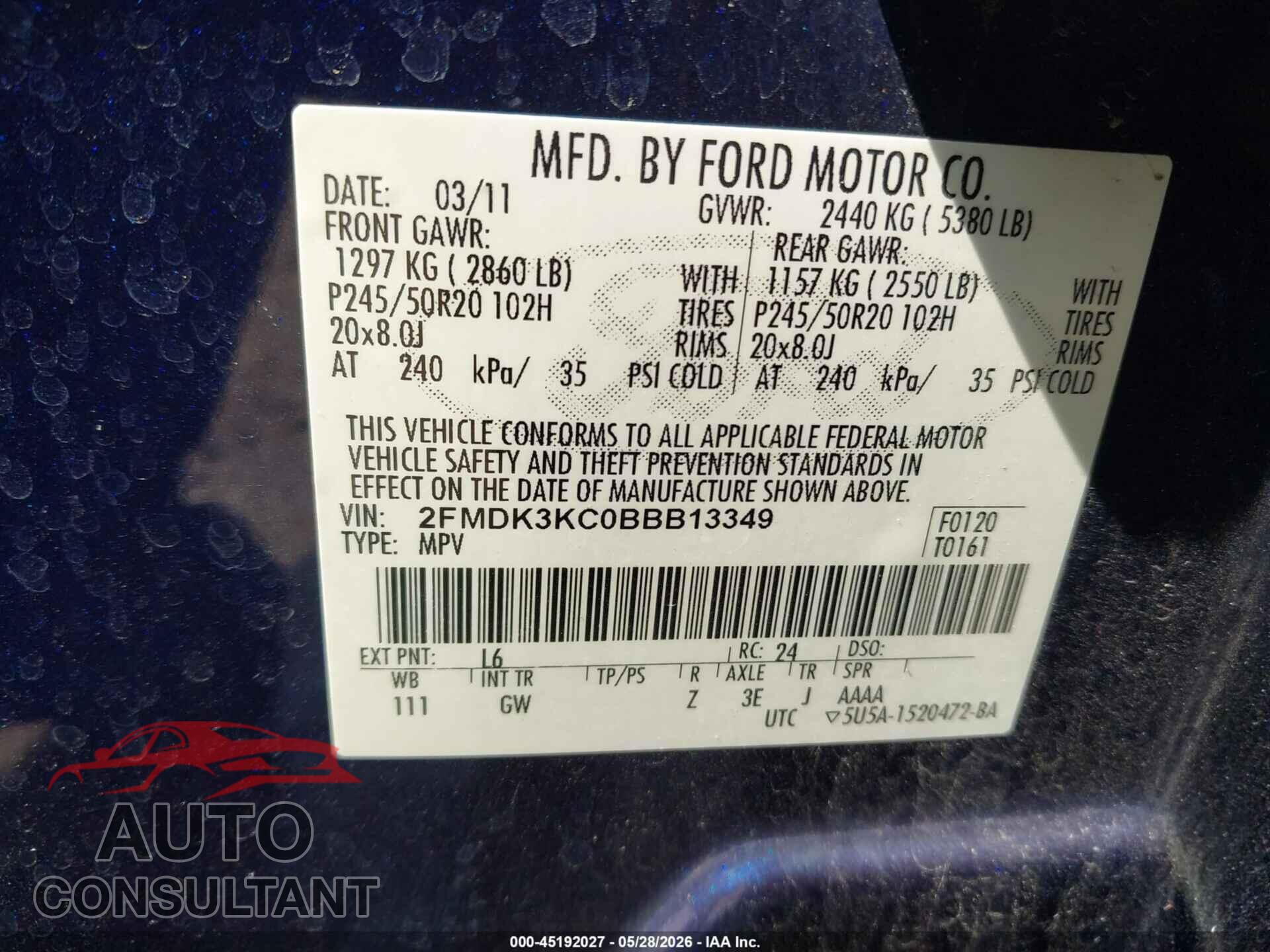 FORD EDGE 2011 - 2FMDK3KC0BBB13349
