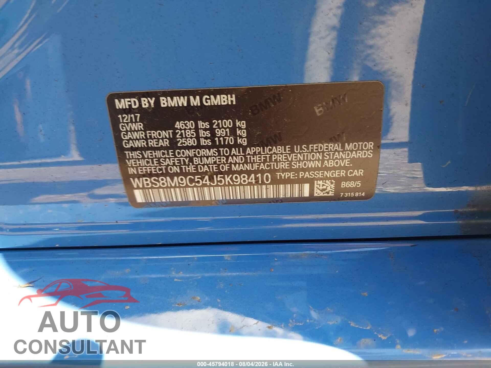 BMW M3 2018 - WBS8M9C54J5K98410