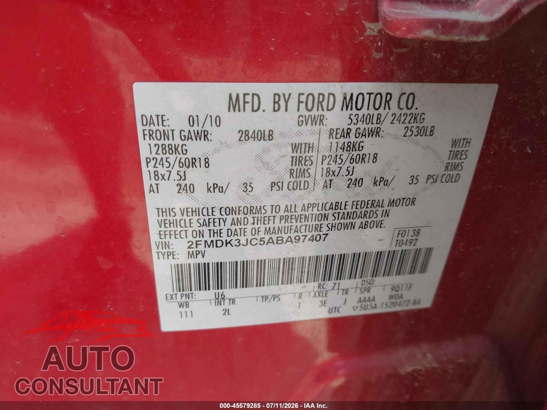 FORD EDGE 2010 - 2FMDK3JC5ABA97407