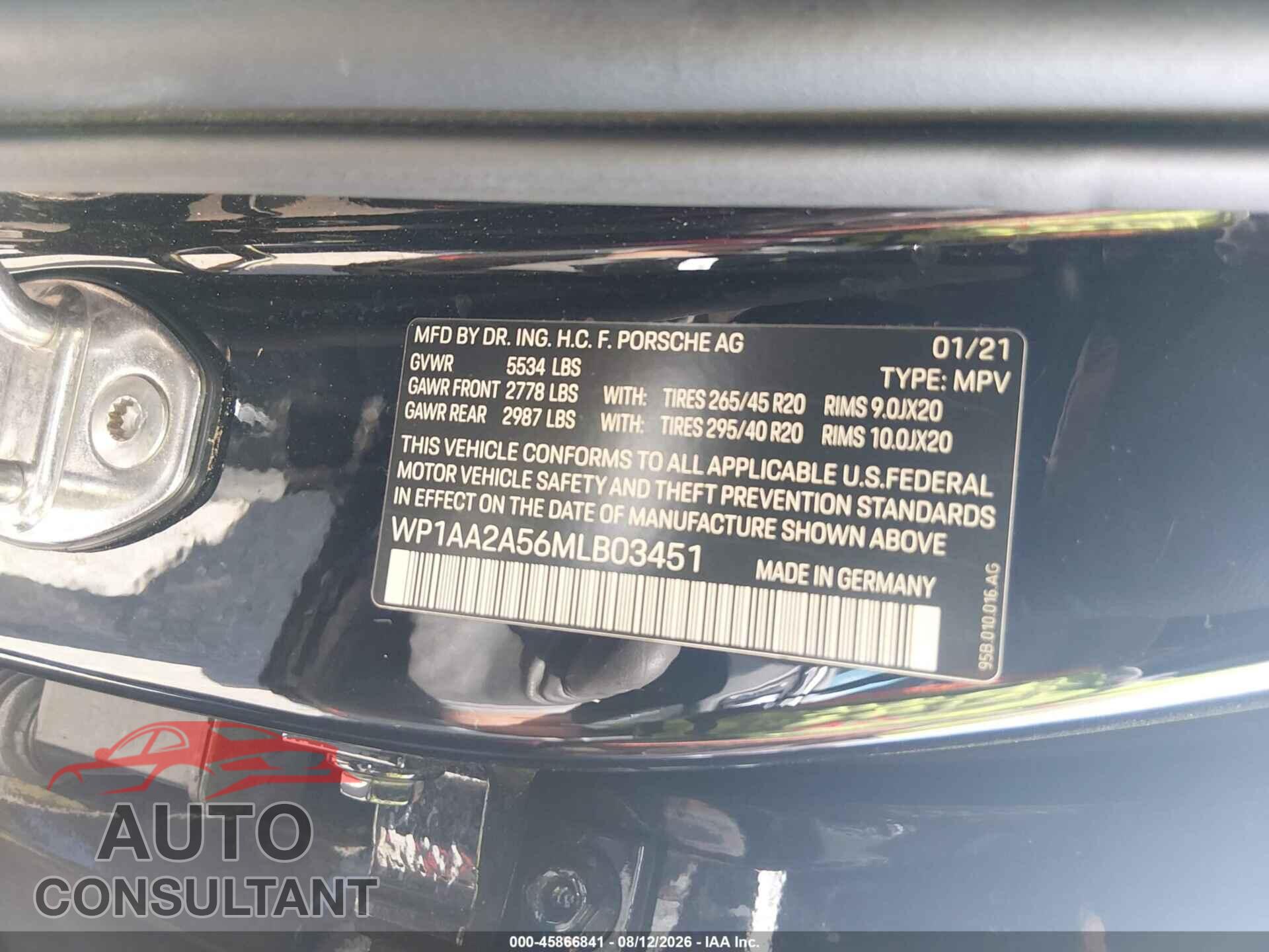 PORSCHE MACAN 2021 - WP1AA2A56MLB03451