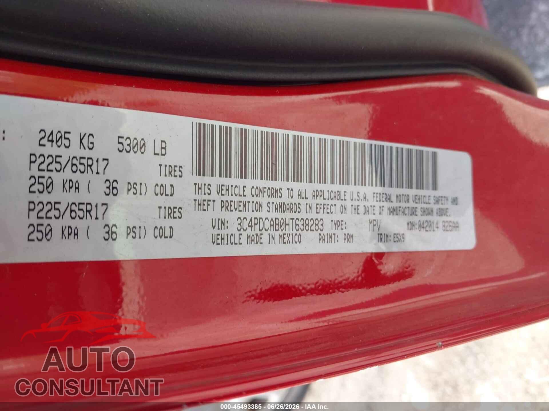 DODGE JOURNEY 2017 - 3C4PDCAB0HT638283