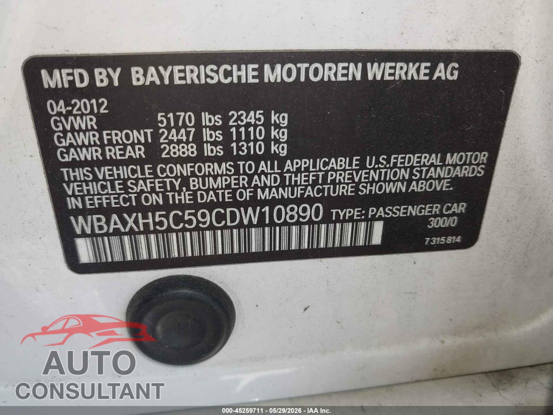 BMW 528I 2012 - WBAXH5C59CDW10890
