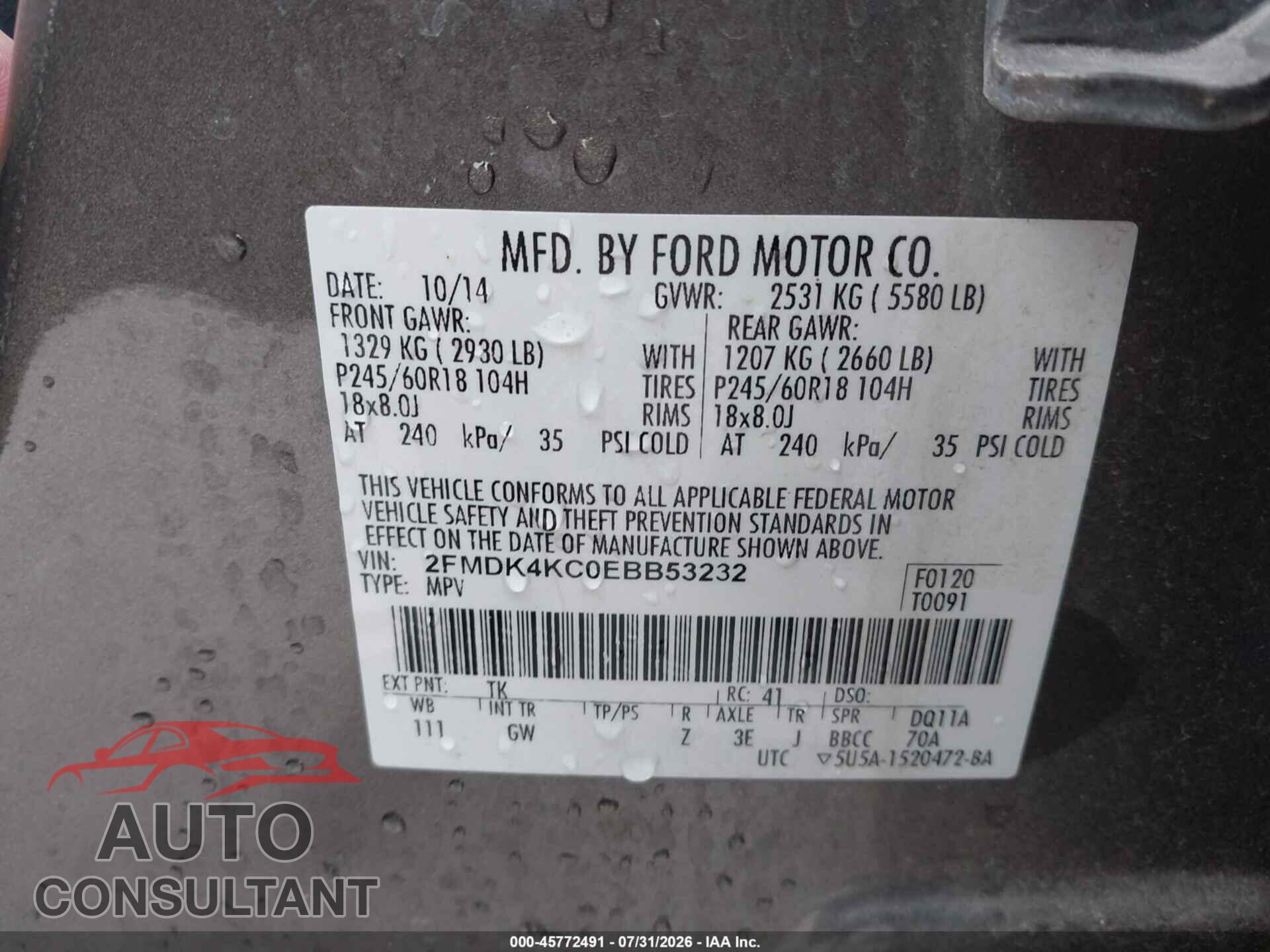 FORD EDGE 2014 - 2FMDK4KC0EBB53232