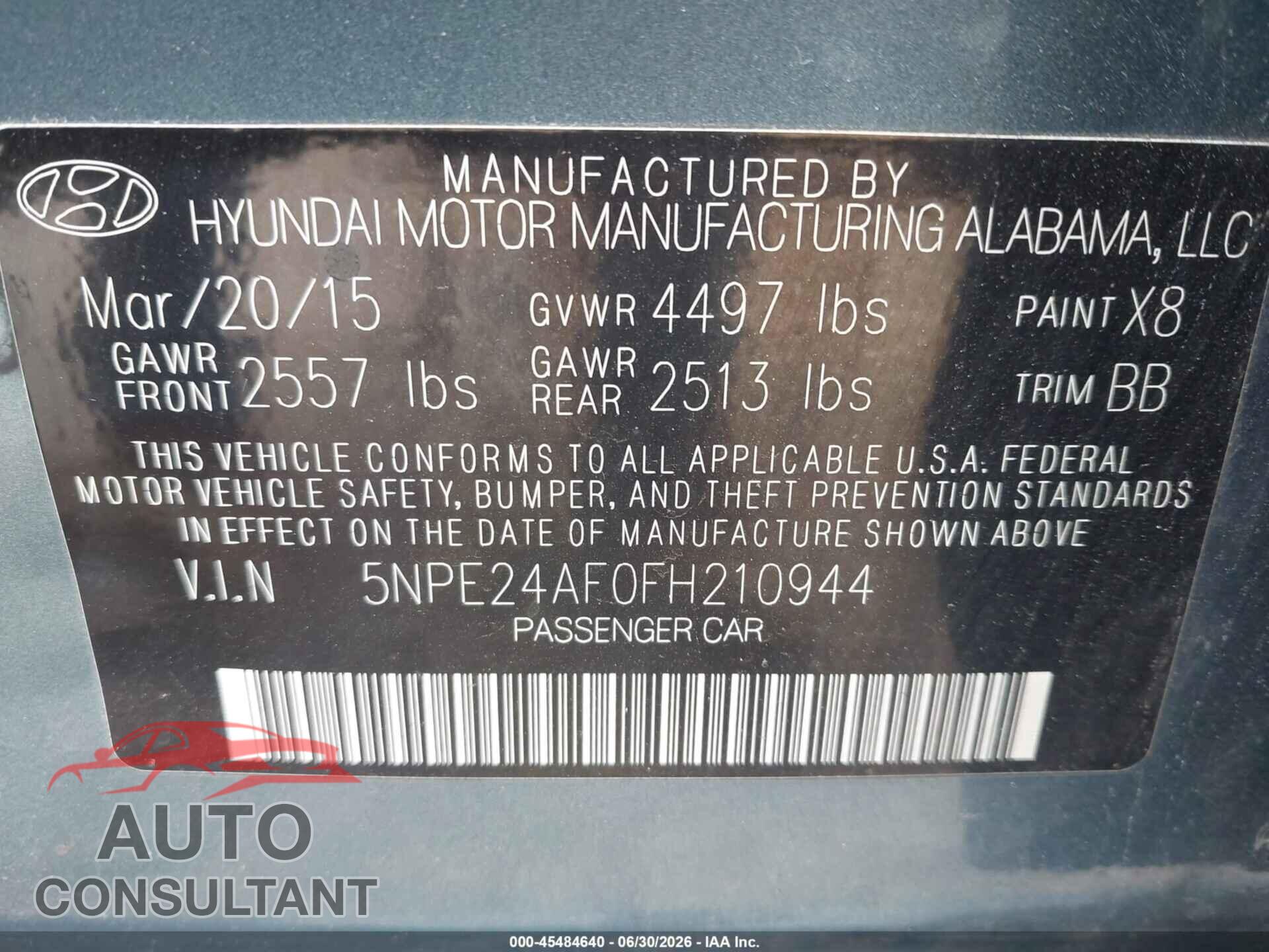 HYUNDAI SONATA 2015 - 5NPE24AF0FH210944