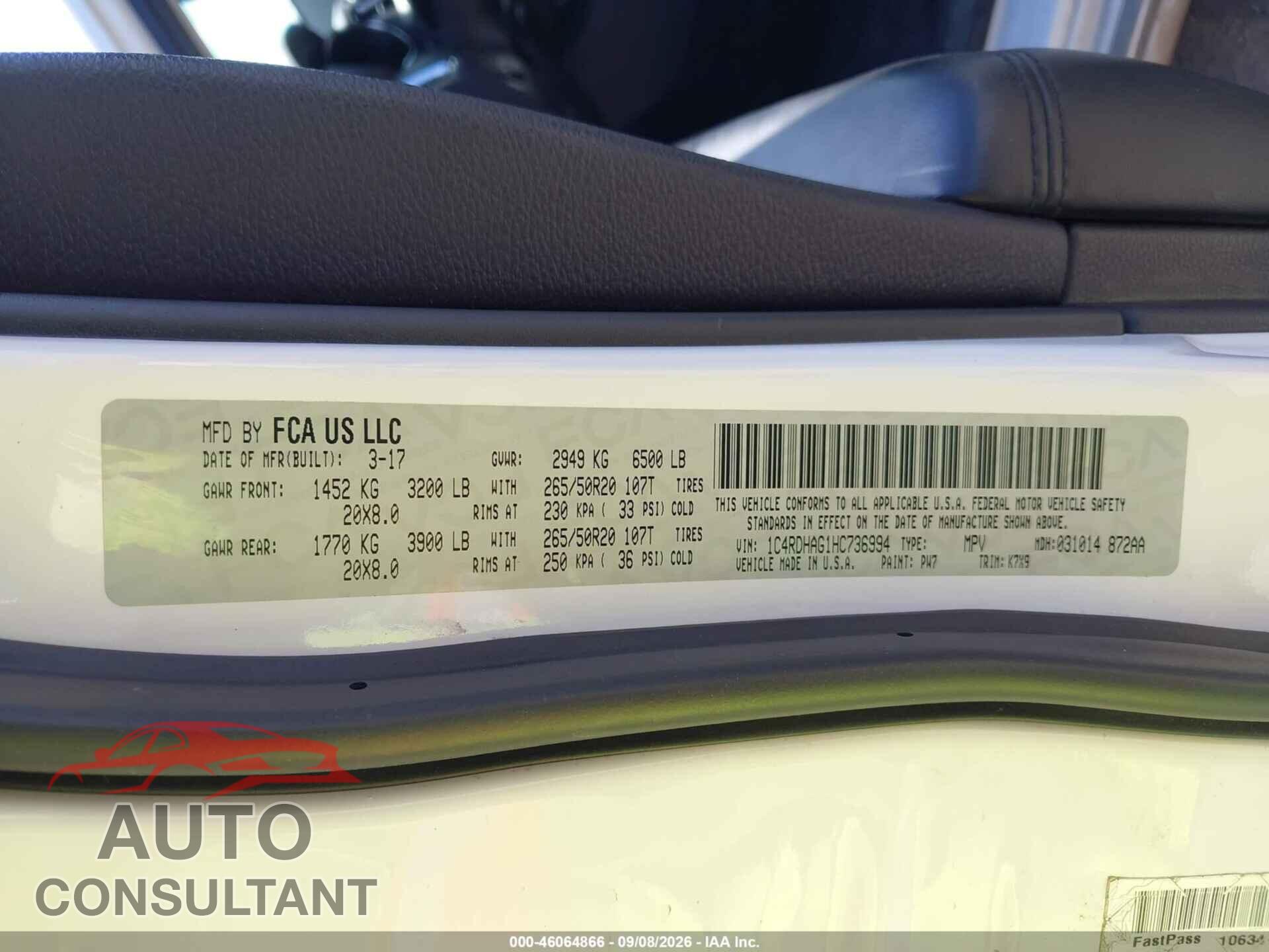 DODGE DURANGO 2017 - 1C4RDHAG1HC736994