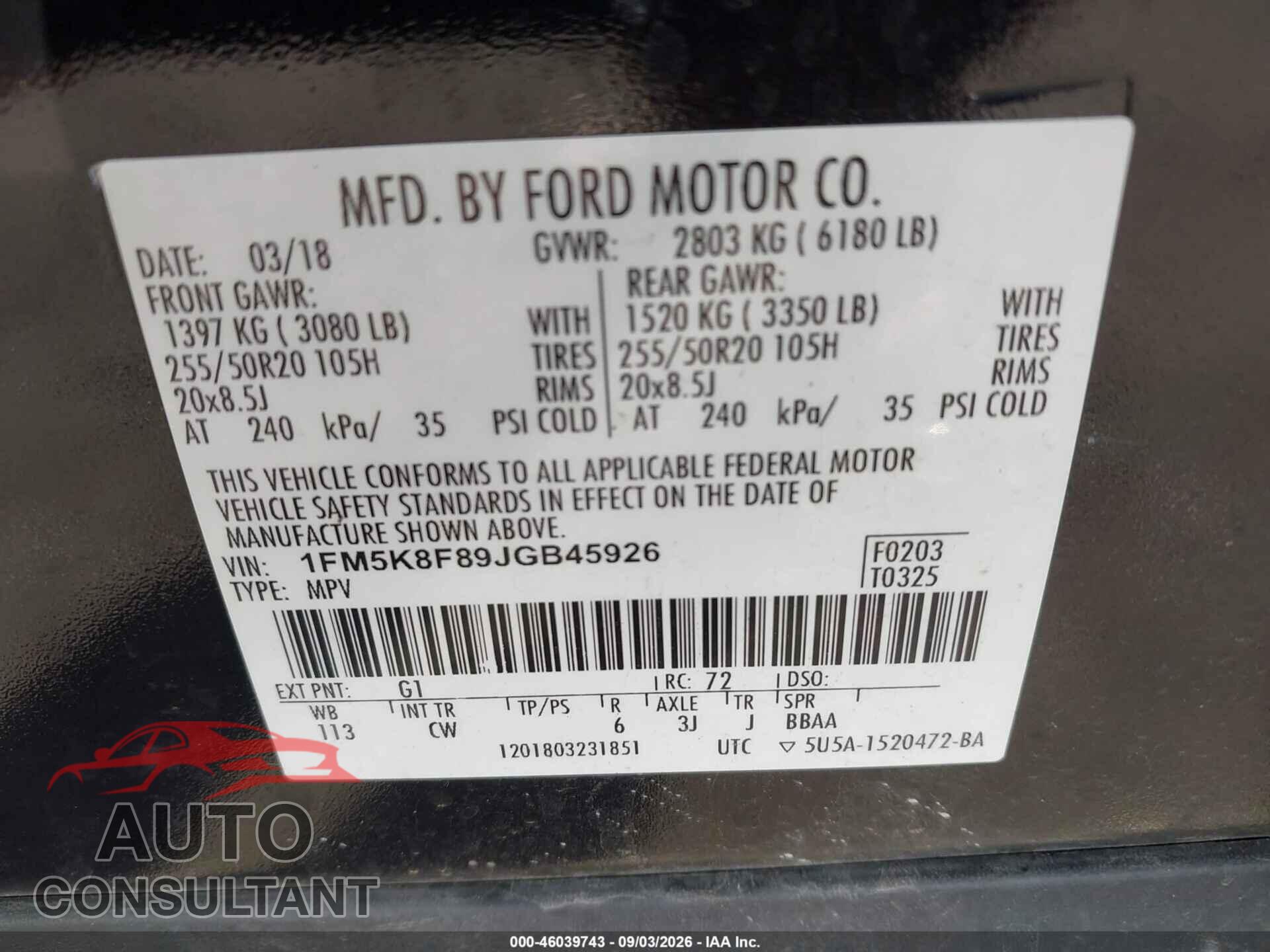 FORD EXPLORER 2018 - 1FM5K8F89JGB45926