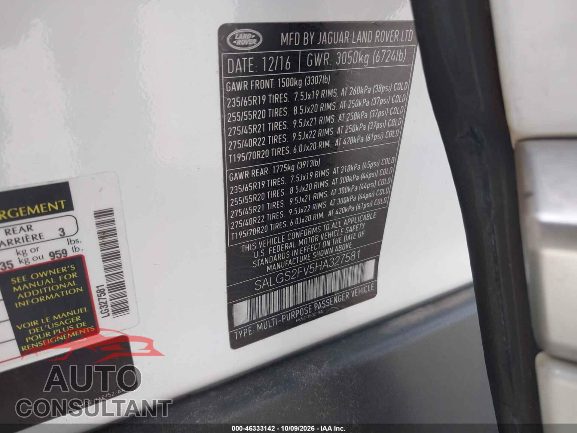 LAND ROVER RANGE ROVER 2017 - SALGS2FV5HA327581