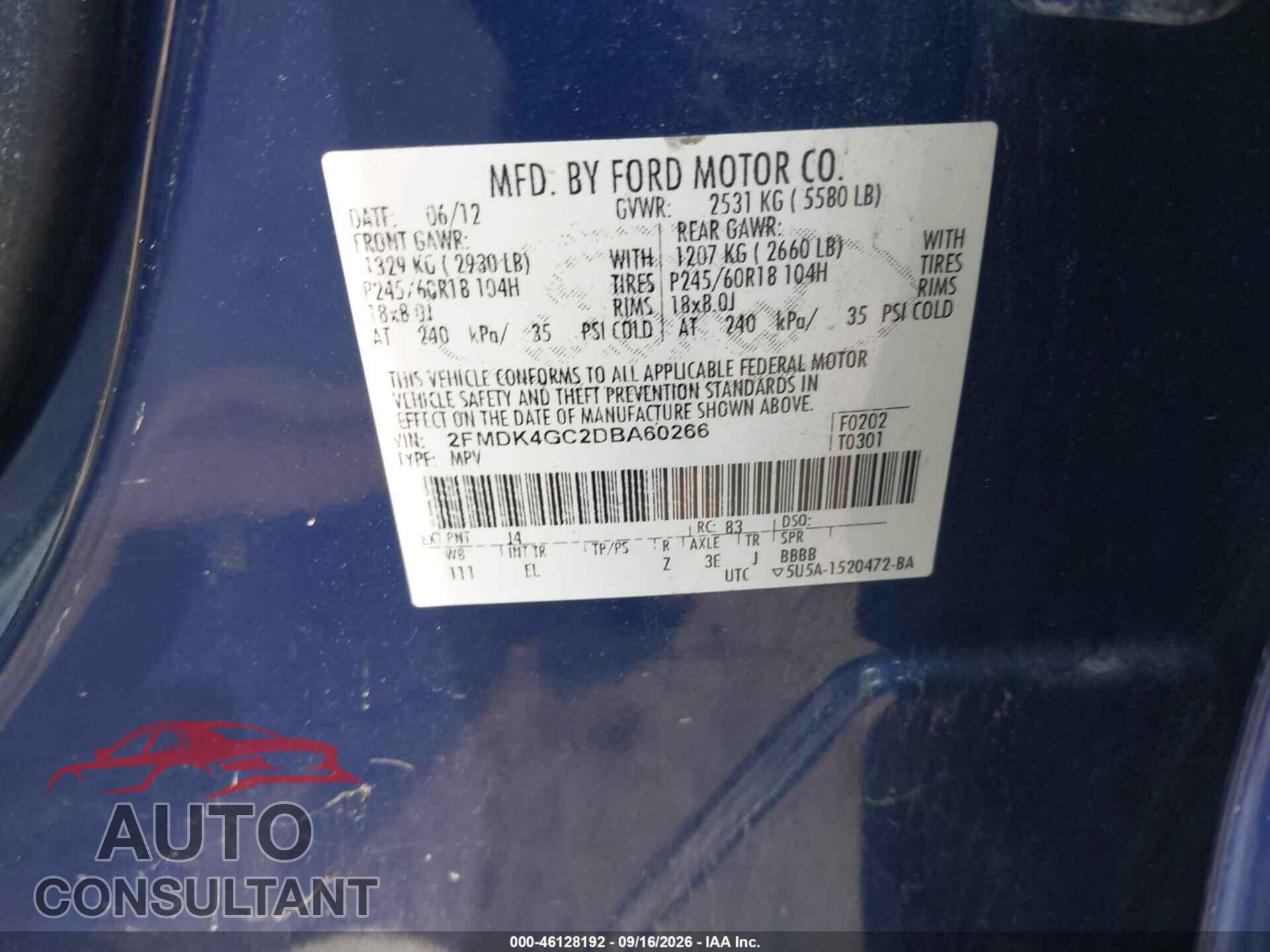 FORD EDGE 2013 - 2FMDK4GC2DBA60266