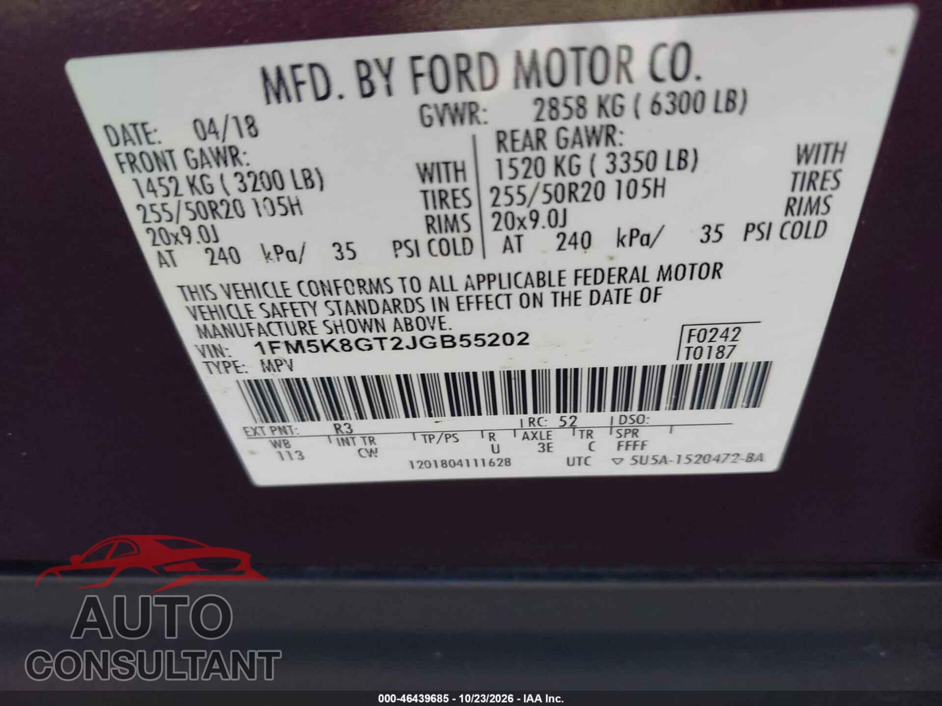 FORD EXPLORER 2018 - 1FM5K8GT2JGB55202