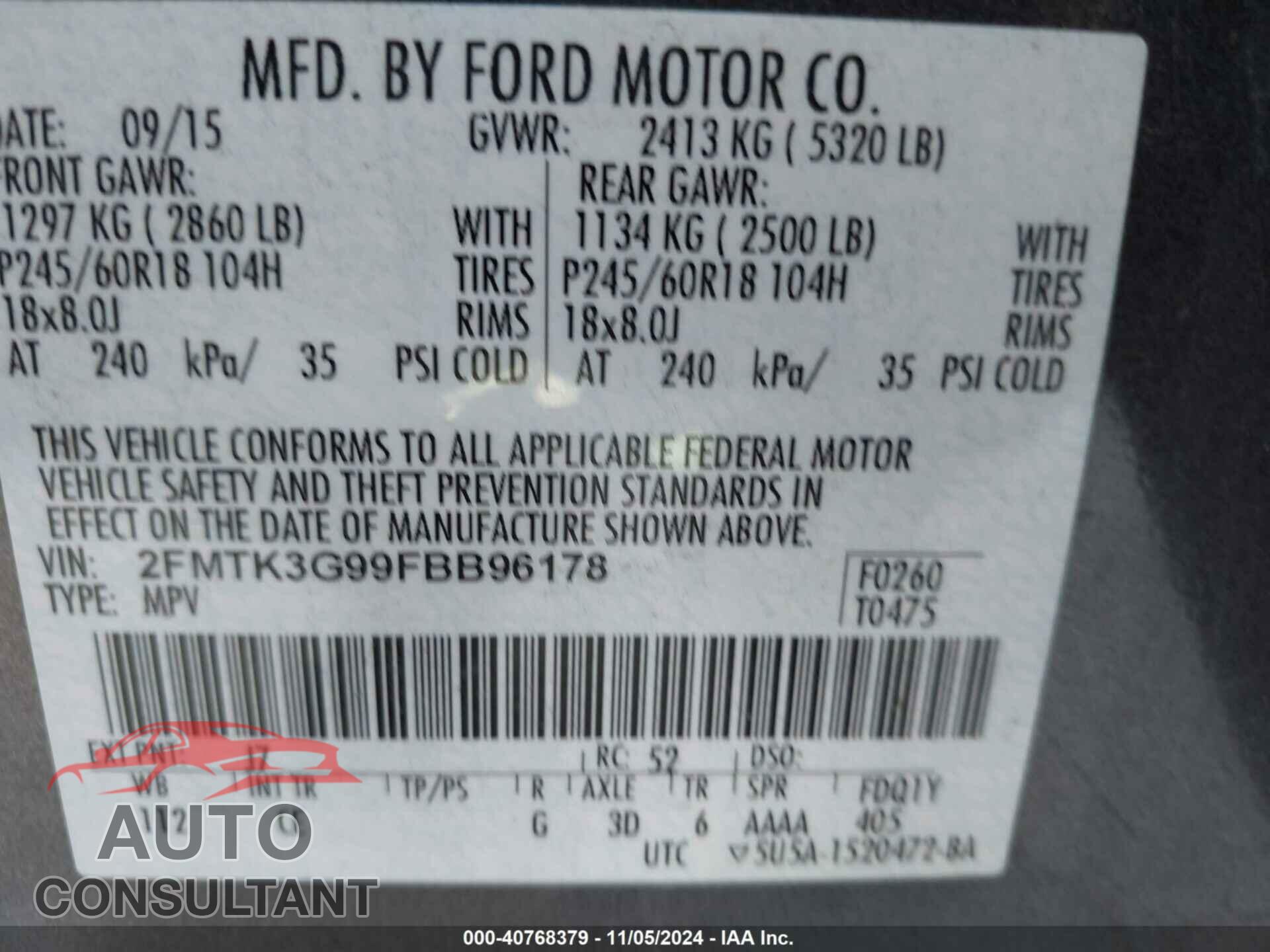 FORD EDGE 2015 - 2FMTK3G99FBB96178