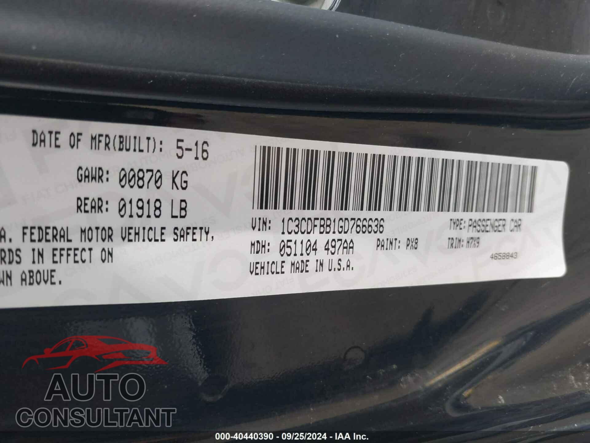 DODGE DART 2016 - 1C3CDFBB1GD766636