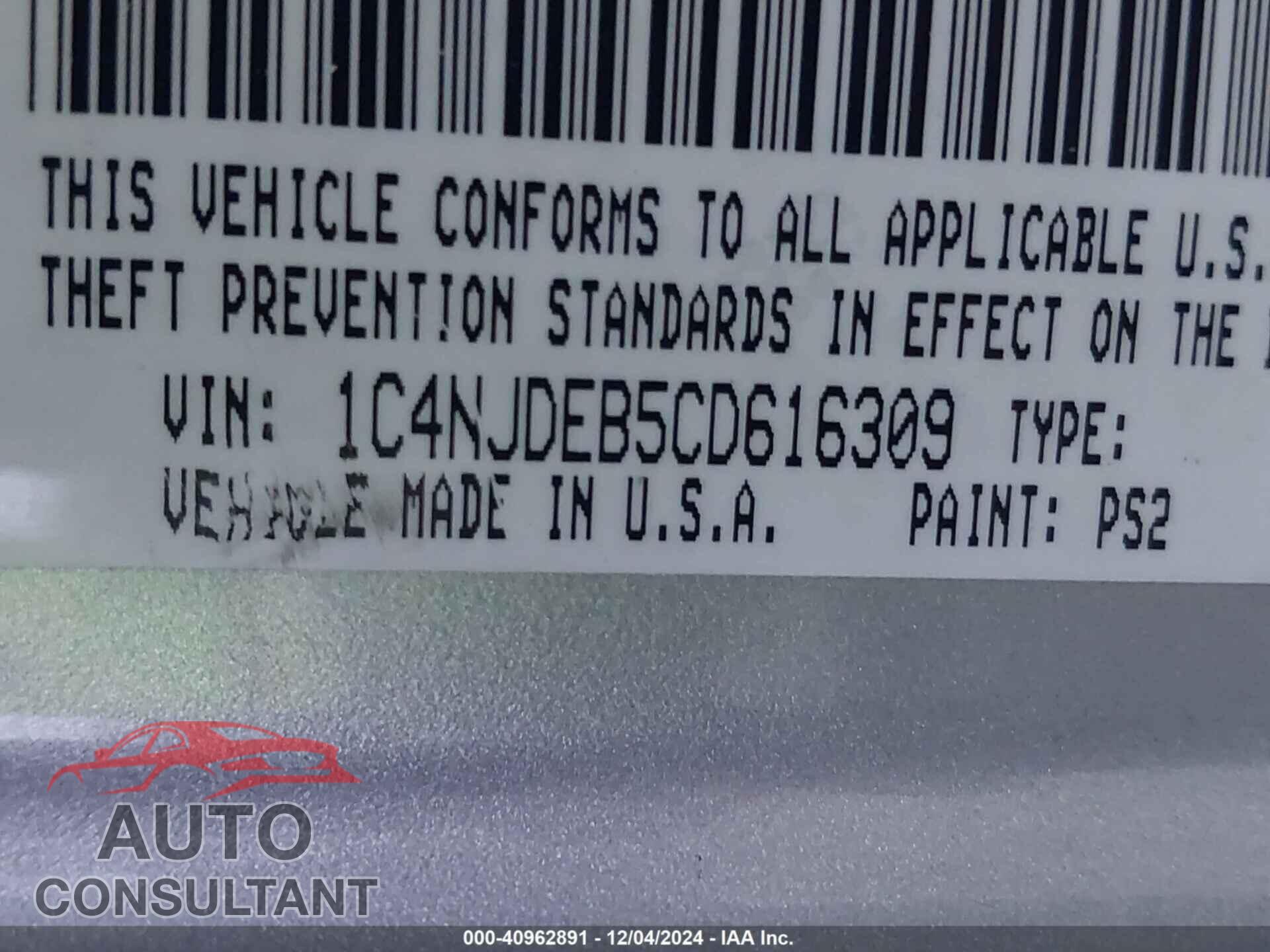 JEEP COMPASS 2012 - 1C4NJDEB5CD616309