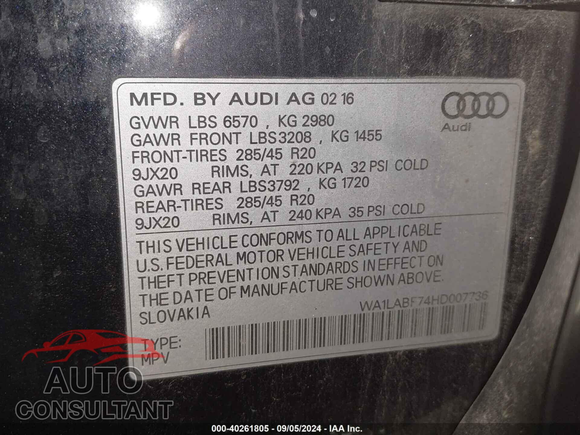 AUDI Q7 2017 - WA1LABF74HD007736
