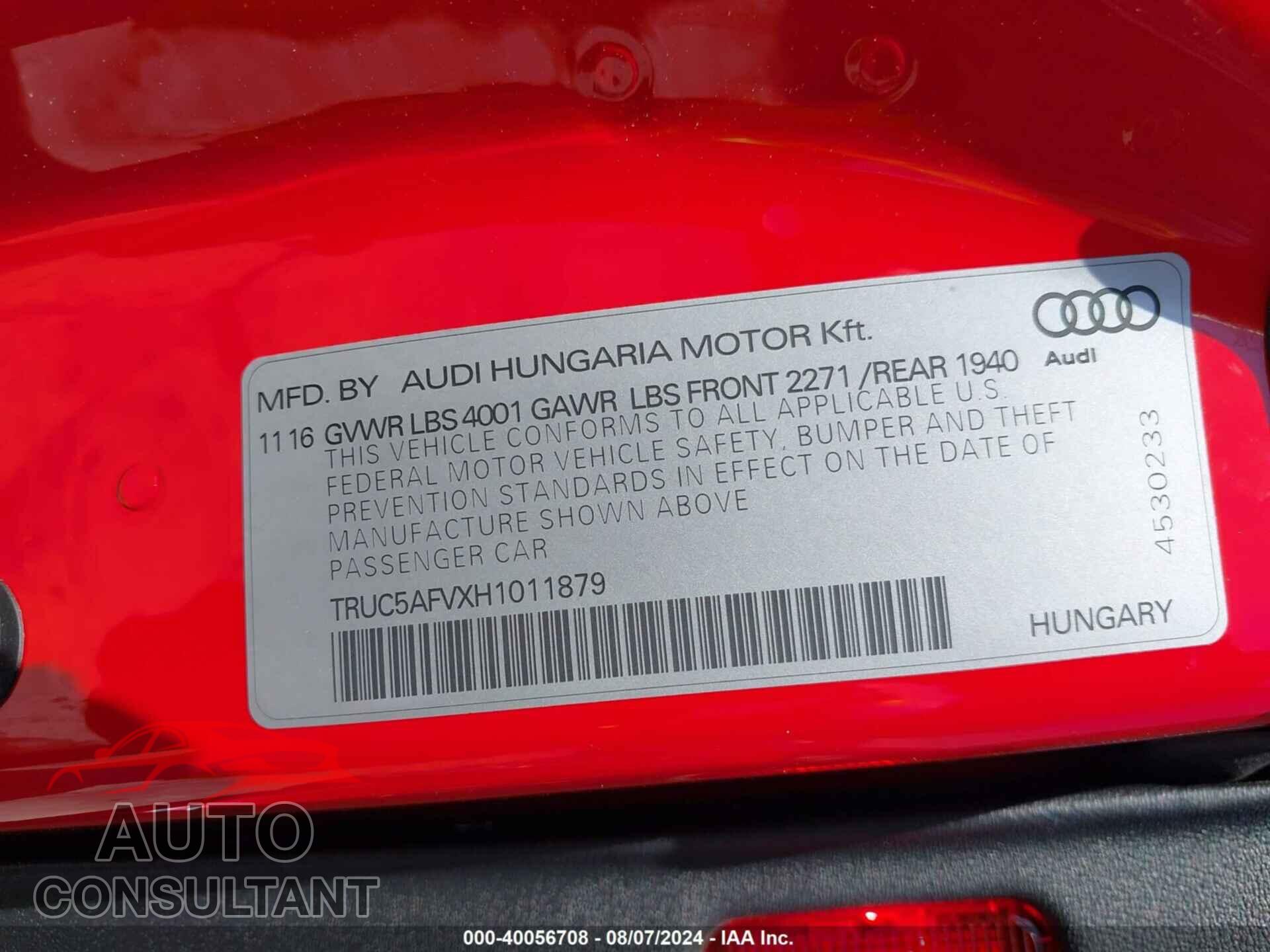 AUDI TT 2017 - TRUC5AFVXH1011879