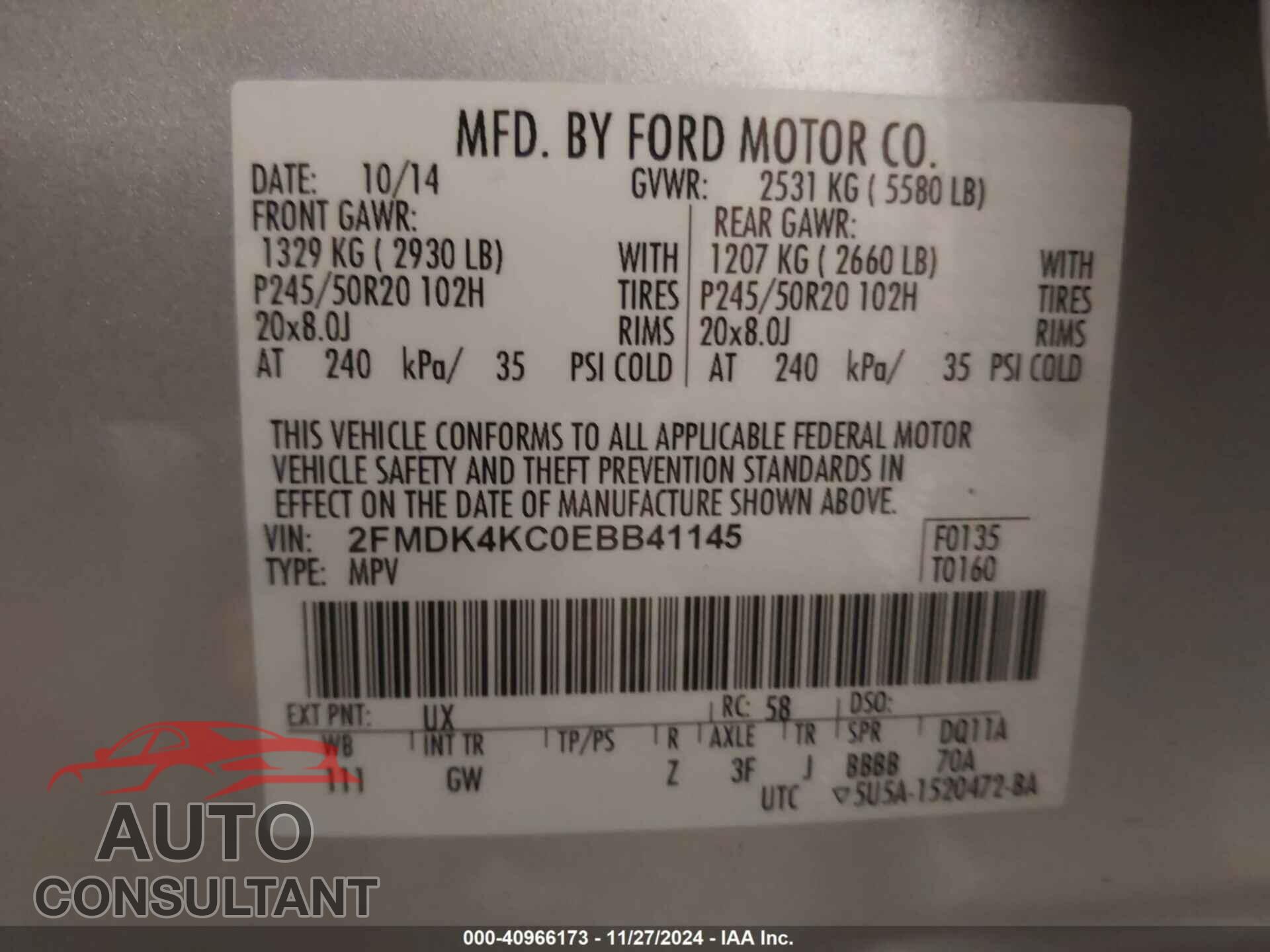 FORD EDGE 2014 - 2FMDK4KC0EBB41145
