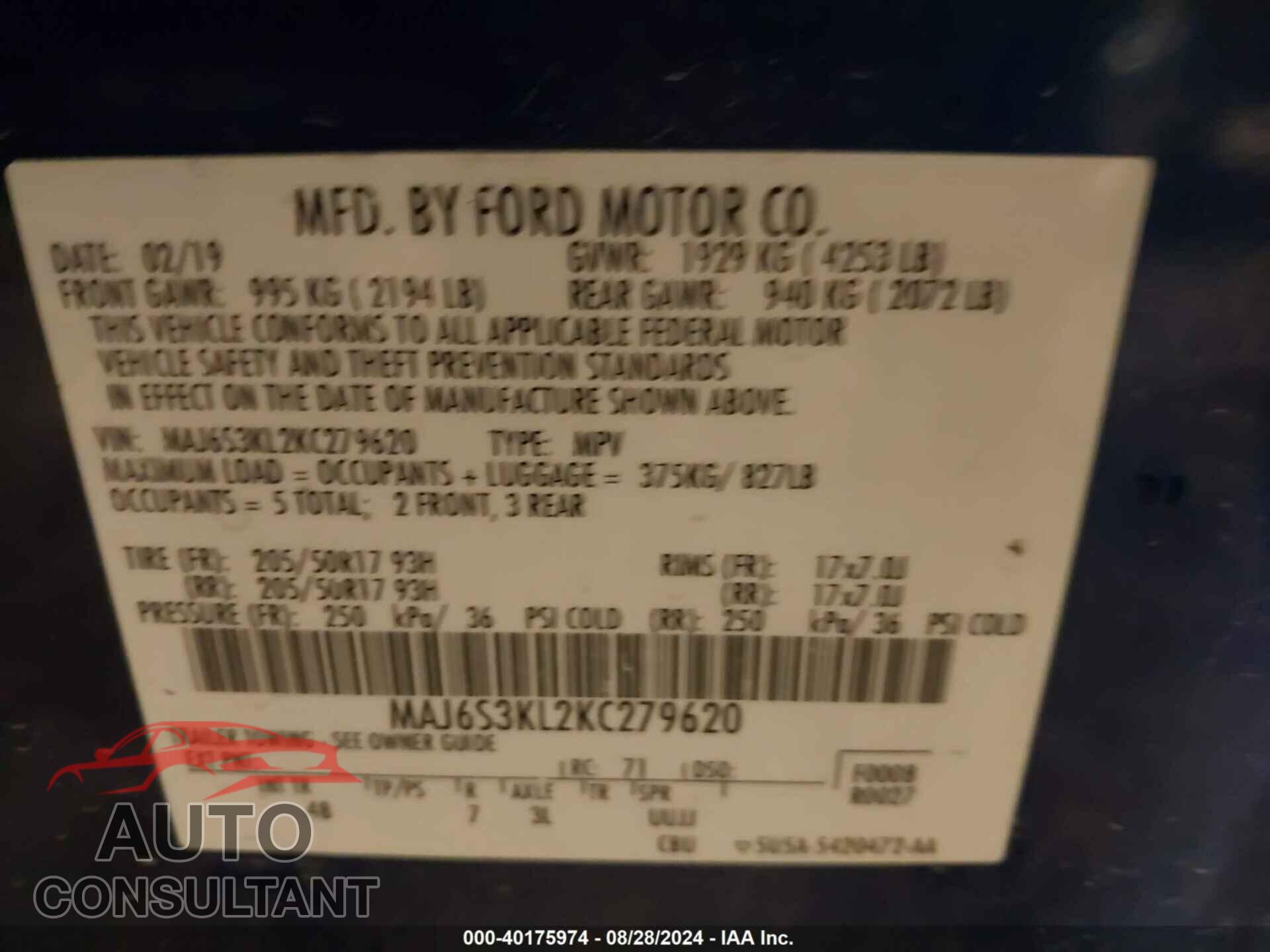 FORD ECOSPORT 2019 - MAJ6S3KL2KC279620