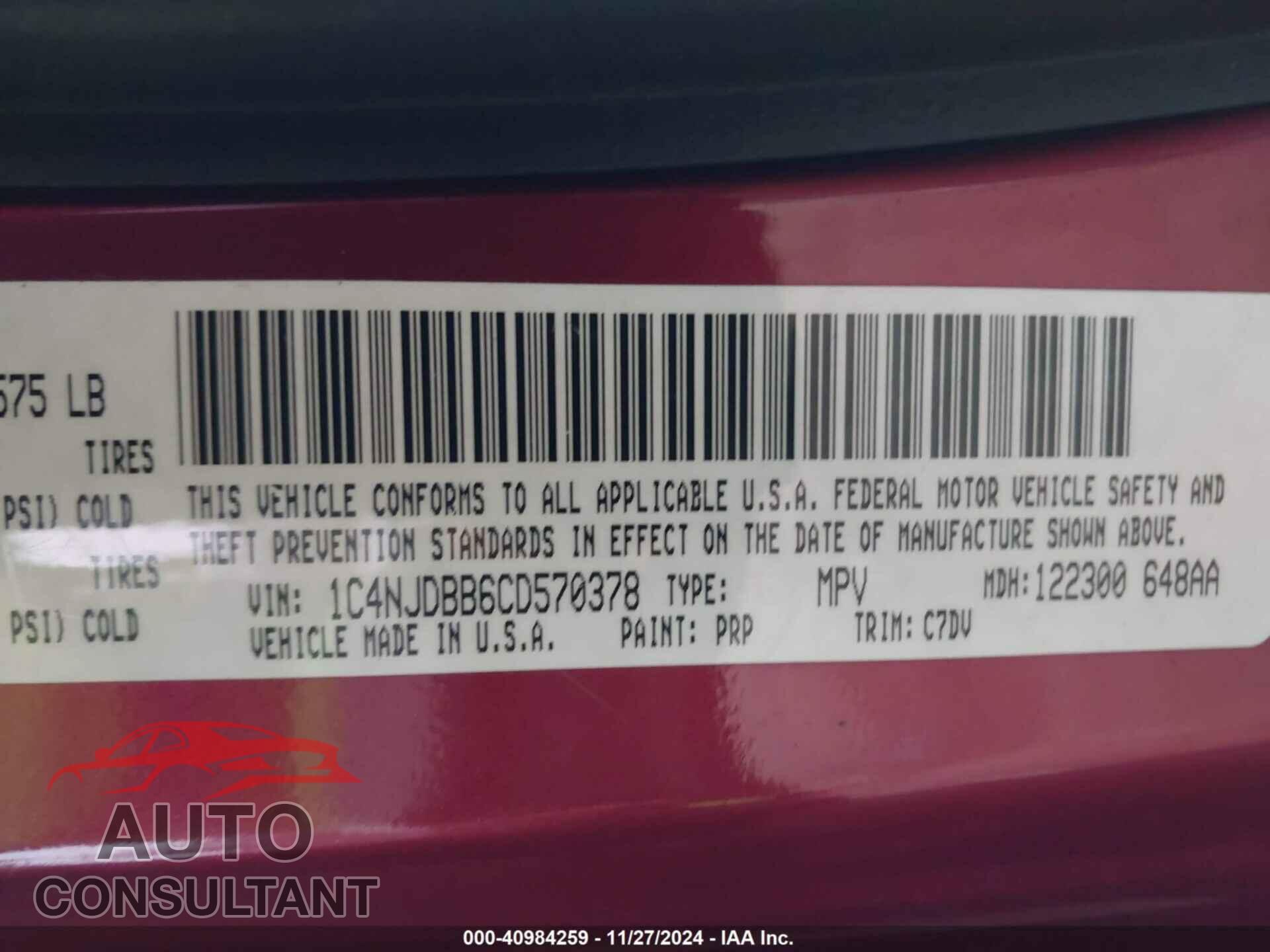 JEEP COMPASS 2012 - 1C4NJDBB6CD570378