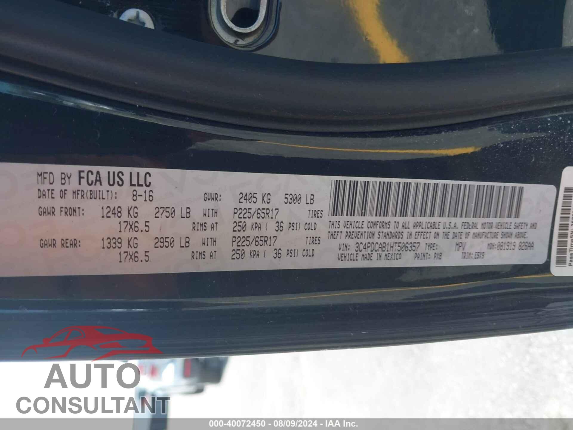 DODGE JOURNEY 2017 - 3C4PDCAB1HT506357