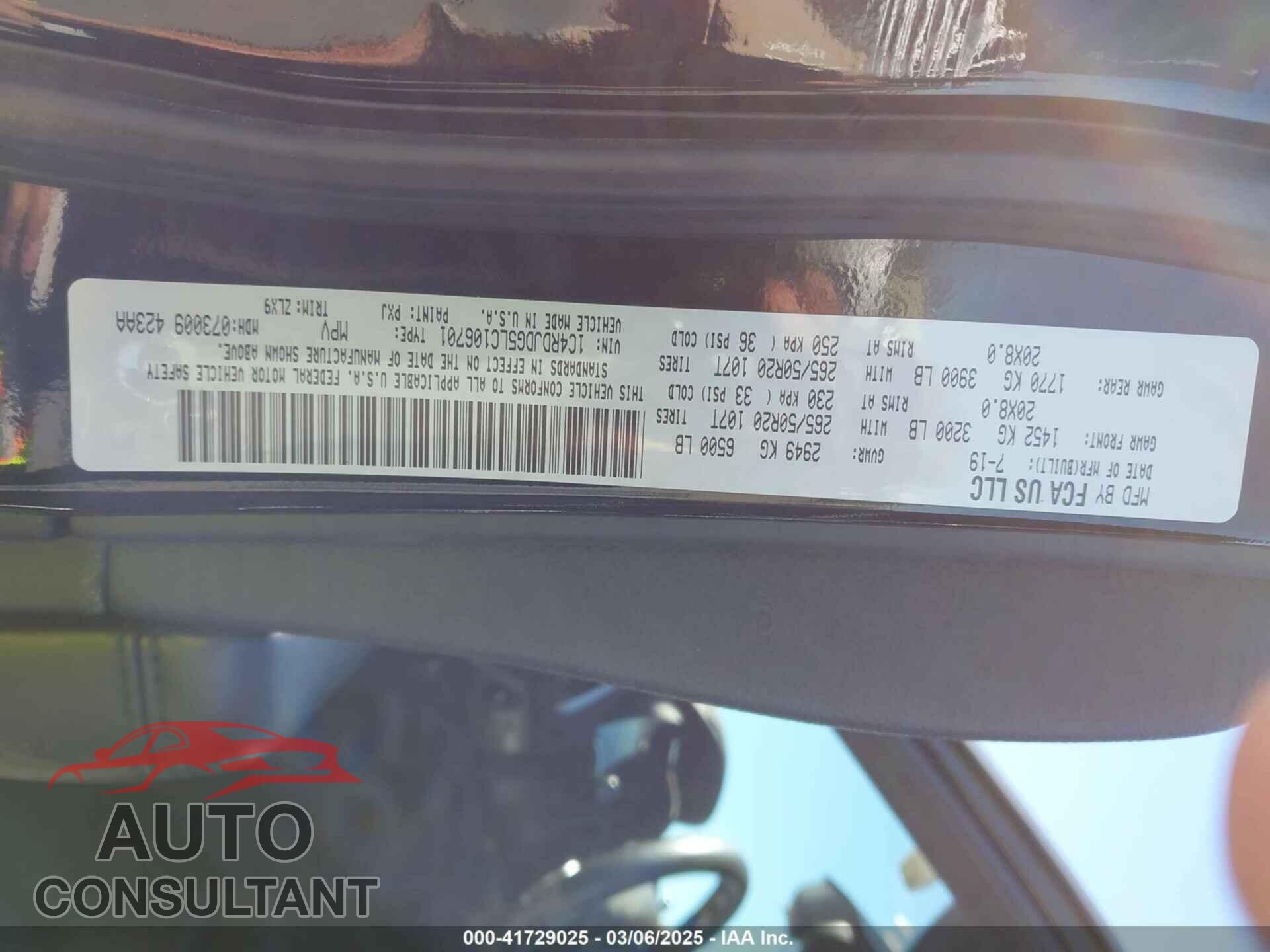 DODGE DURANGO 2020 - 1C4RDJDG5LC106701
