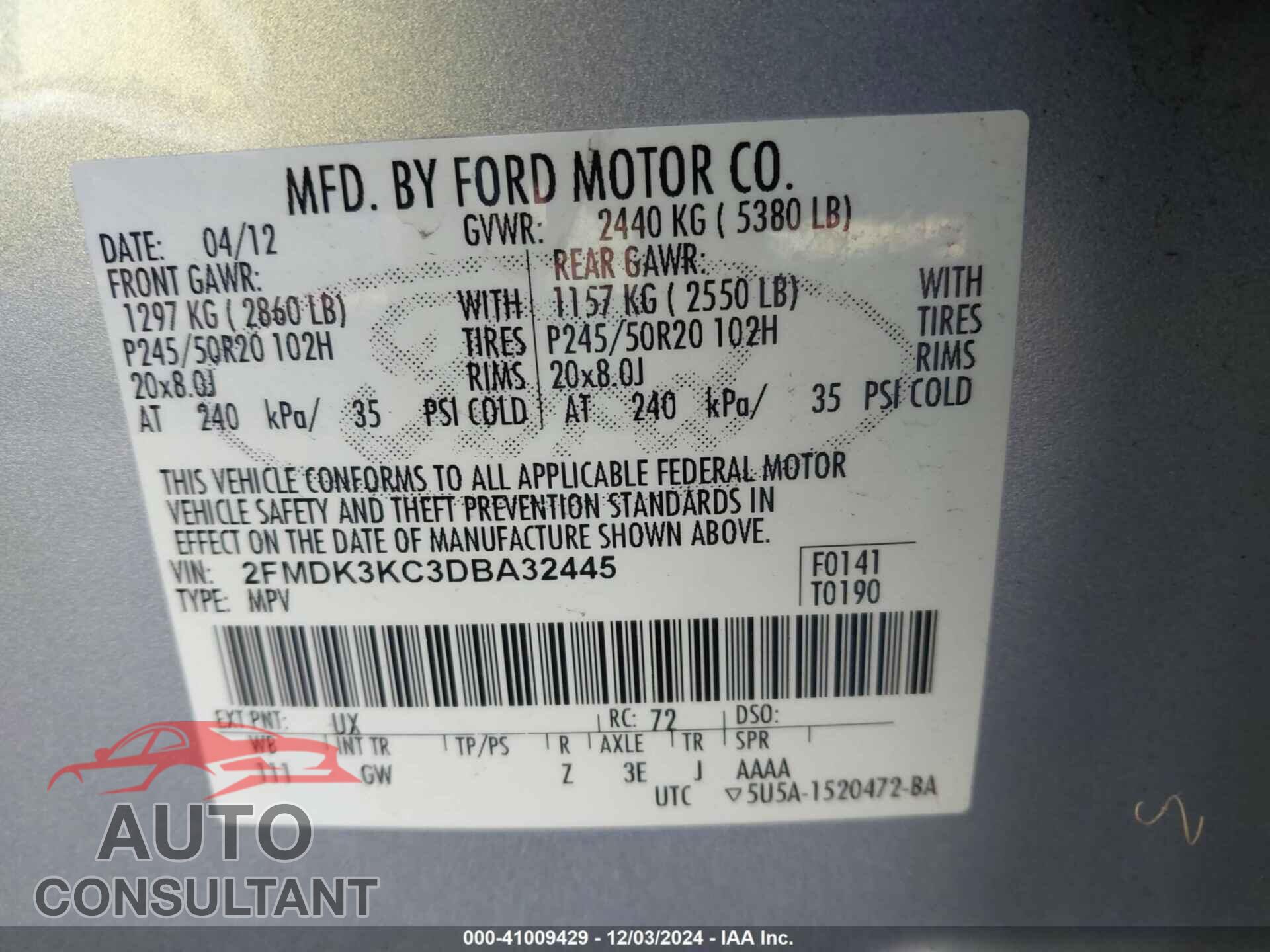 FORD EDGE 2013 - 2FMDK3KC3DBA32445