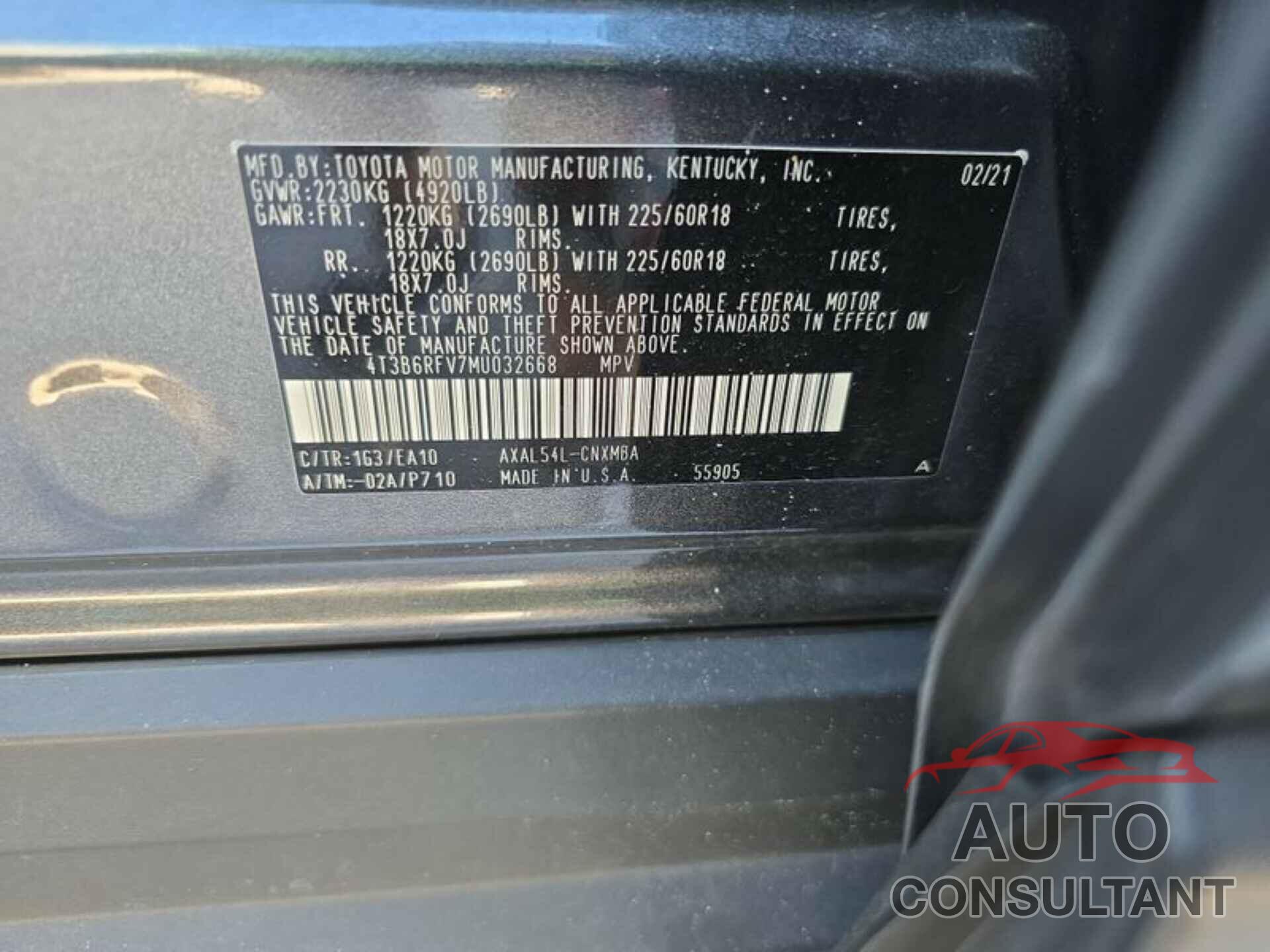 TOYOTA RAV4 2021 - 4T3B6RFV7MU032668