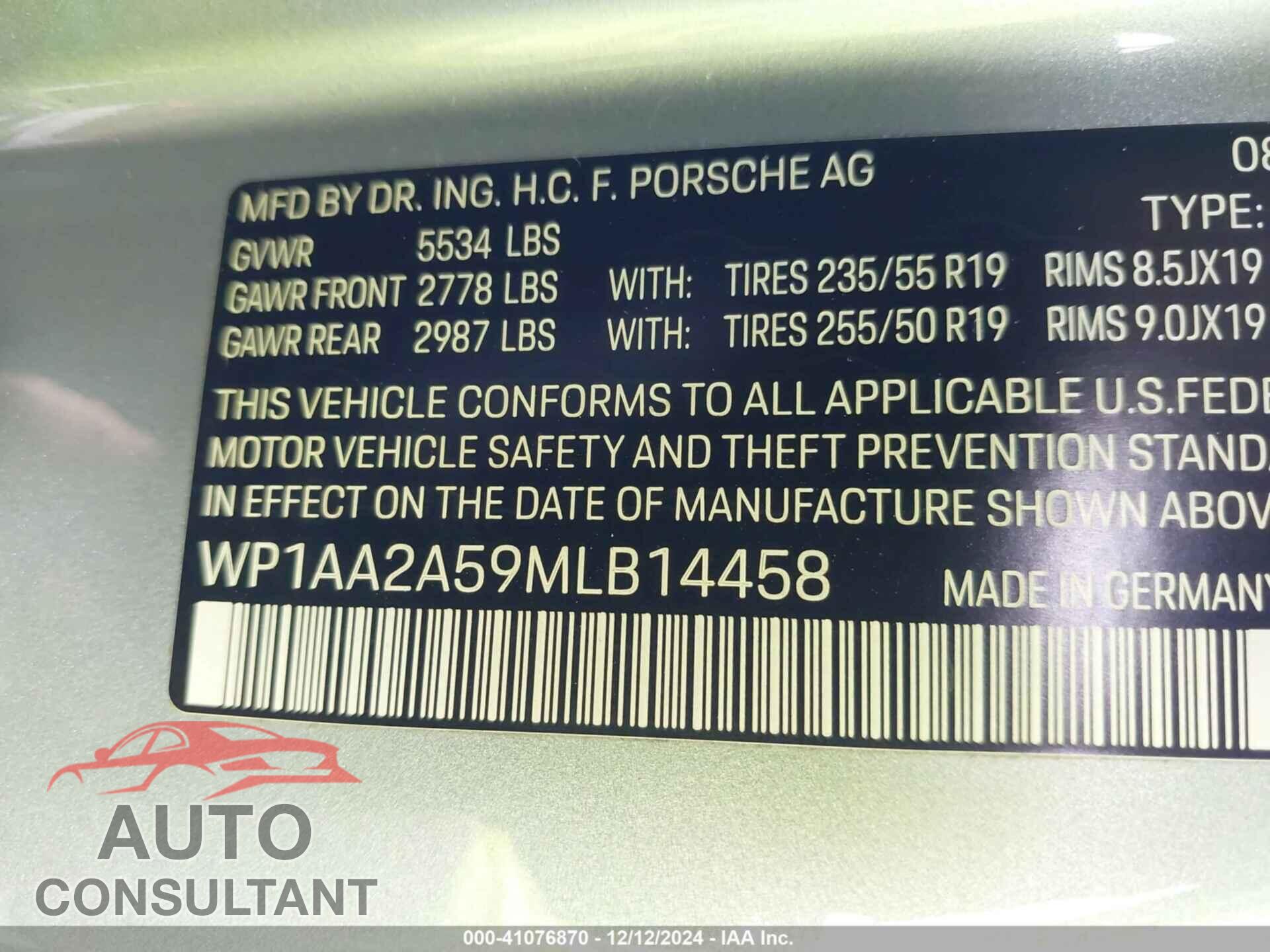 PORSCHE MACAN 2021 - WP1AA2A59MLB14458