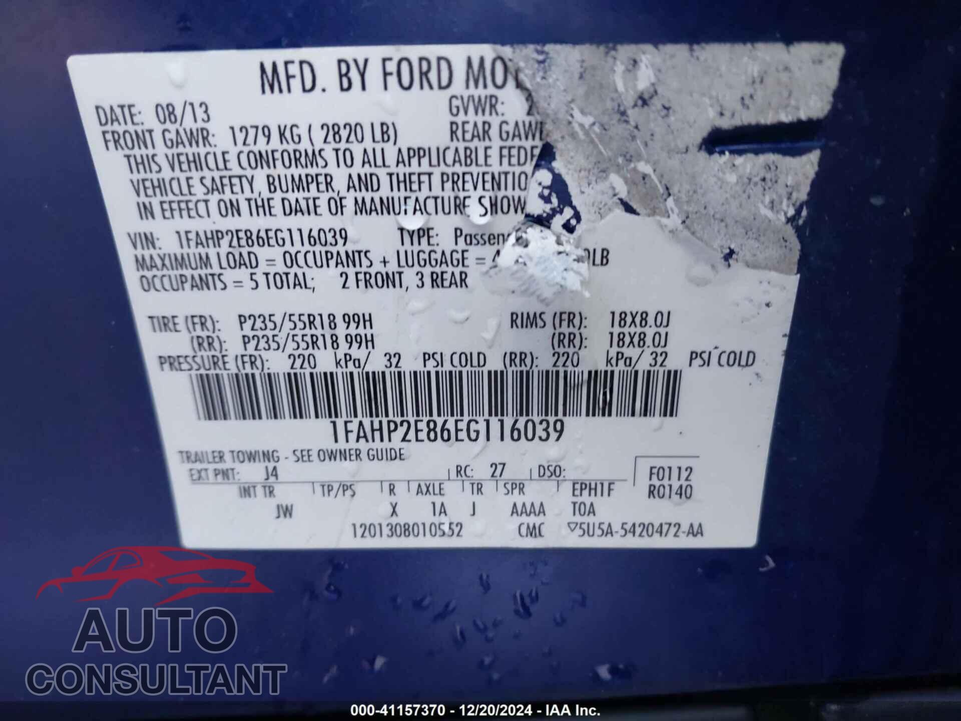 FORD TAURUS 2014 - 1FAHP2E86EG116039
