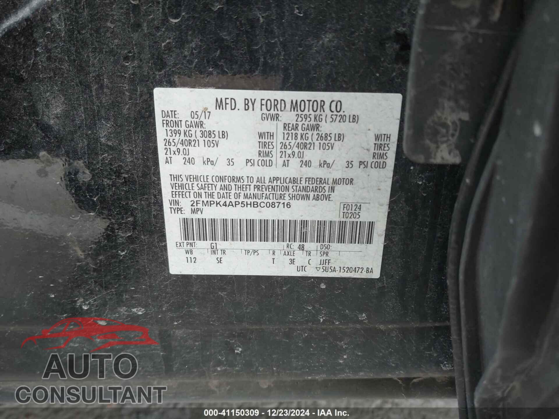 FORD EDGE 2017 - 2FMPK4AP5HBC08716