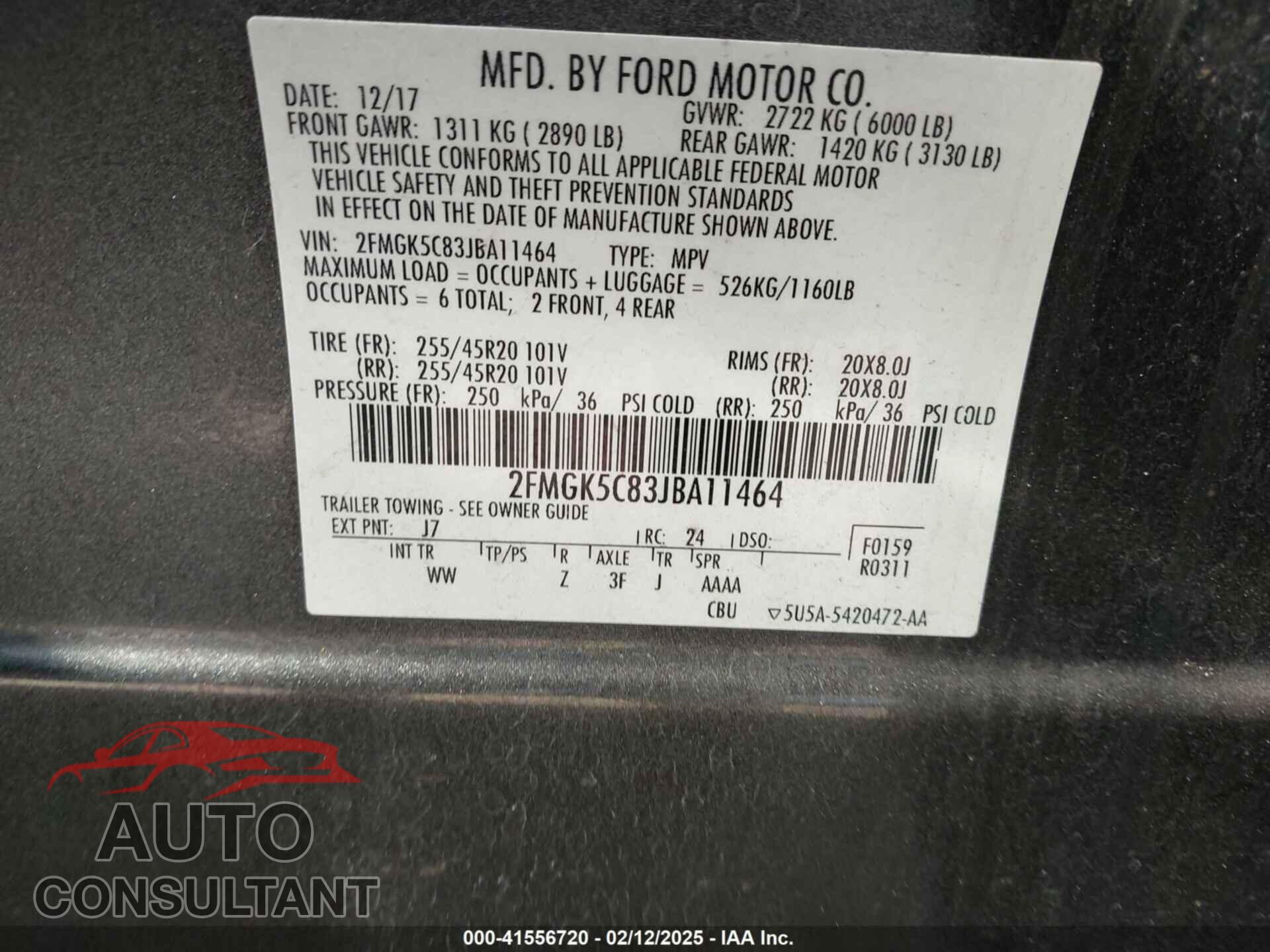 FORD FLEX 2018 - 2FMGK5C83JBA11464