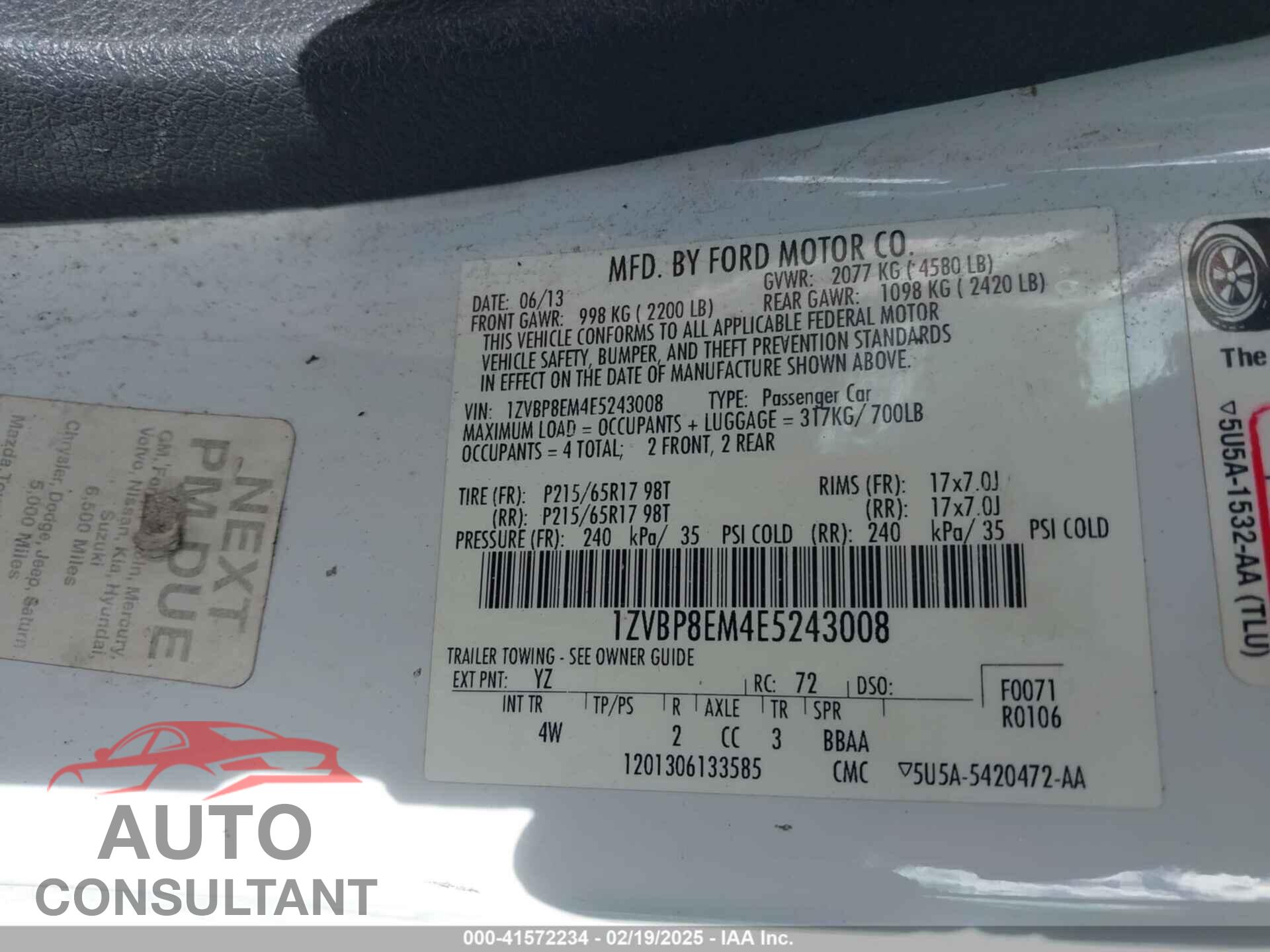 FORD MUSTANG 2014 - 1ZVBP8EM4E5243008