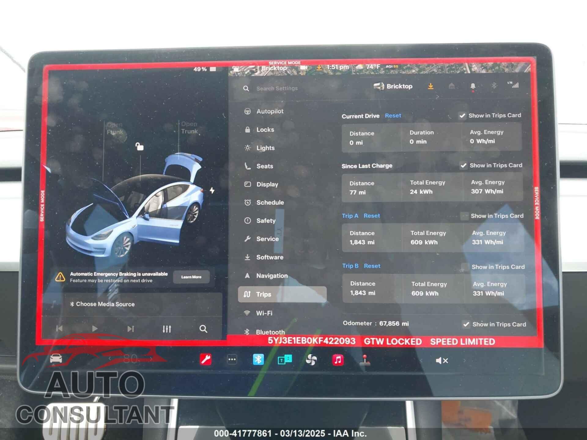 TESLA MODEL 3 2019 - 5YJ3E1EB0KF422093