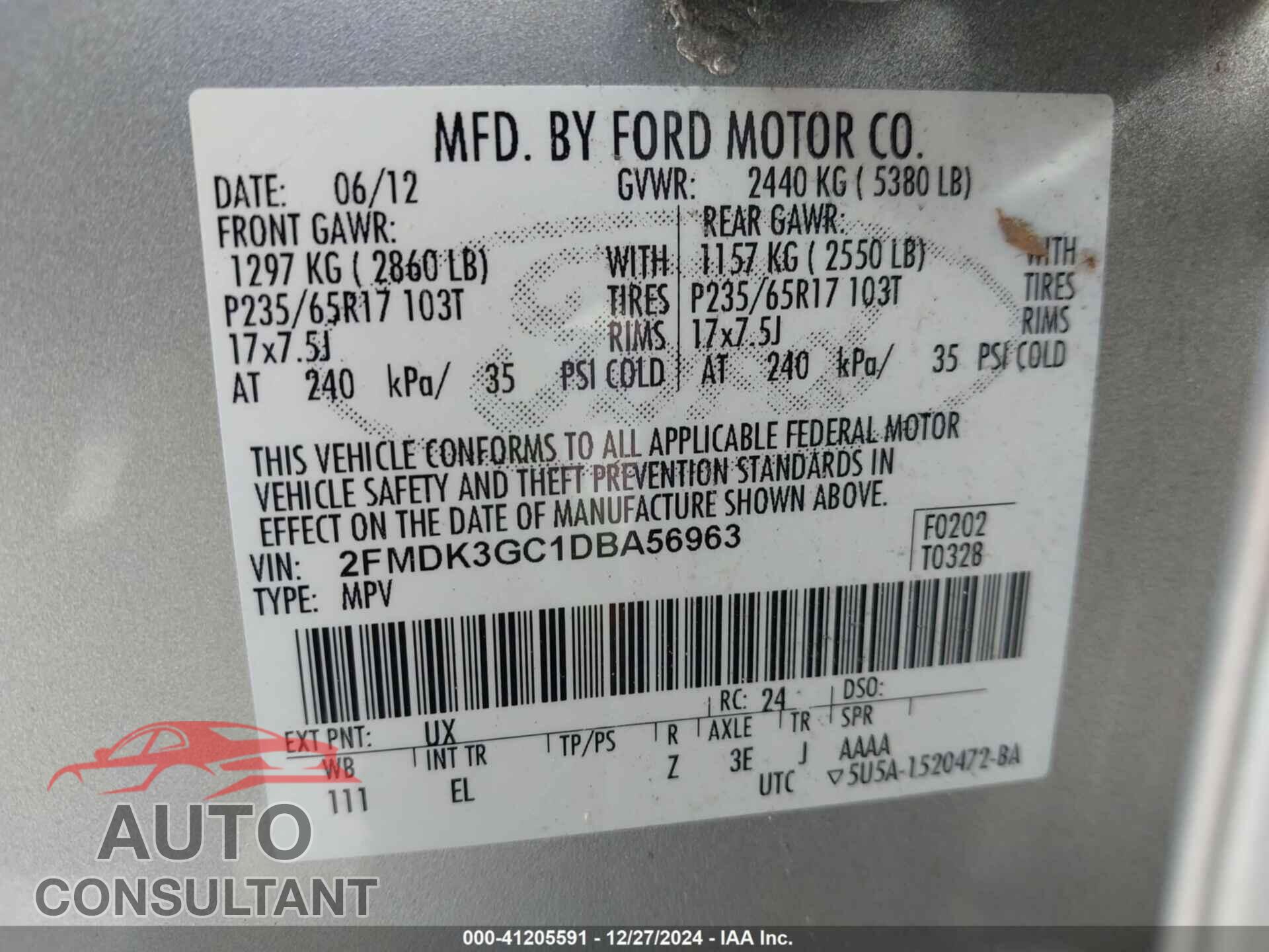 FORD EDGE 2013 - 2FMDK3GC1DBA56963