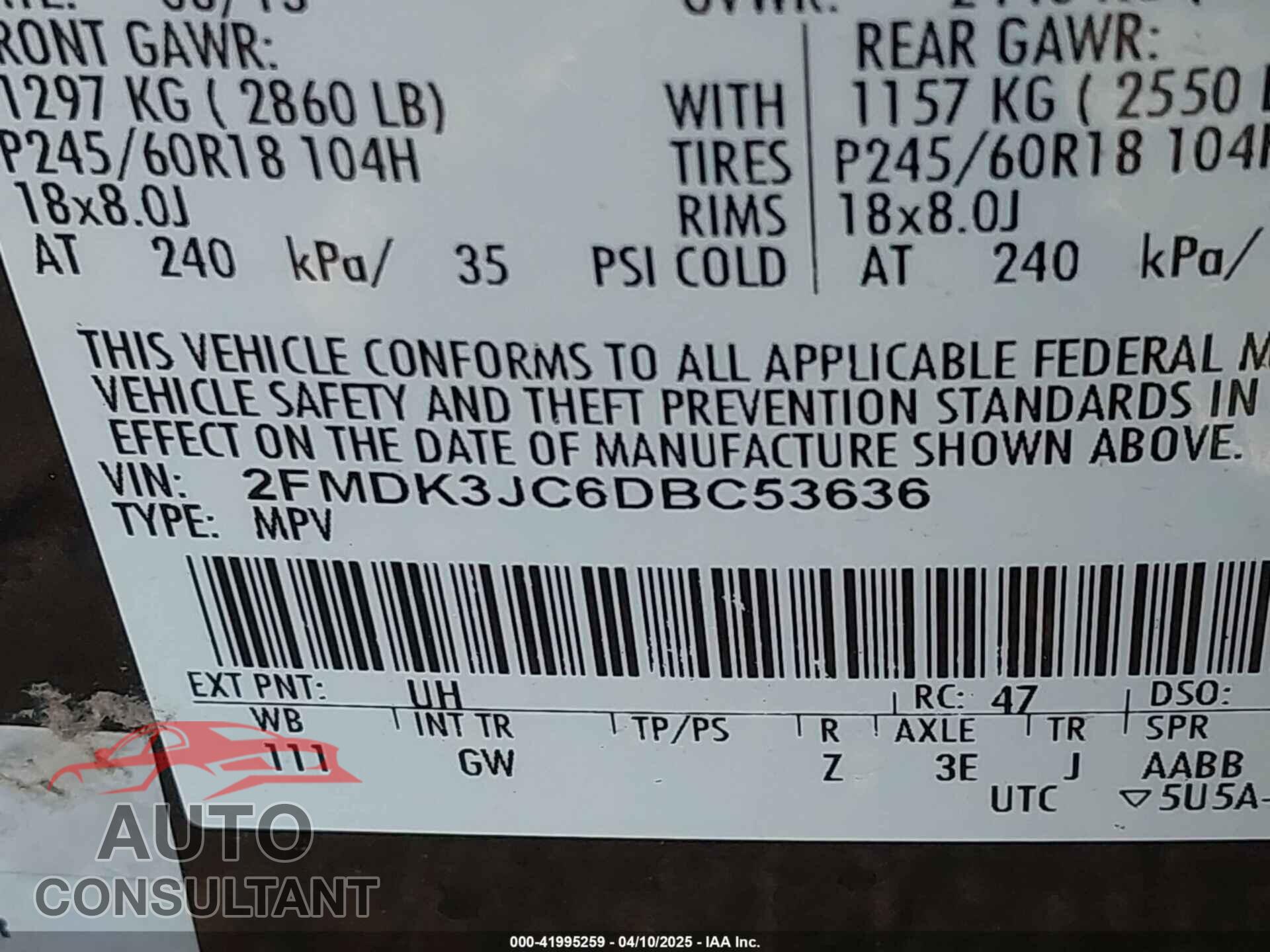 FORD EDGE 2013 - 2FMDK3JC6DBC53636