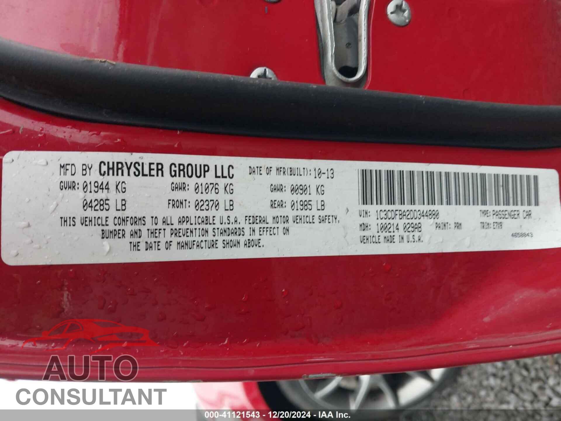 DODGE DART 2013 - 1C3CDFBA2DD344880