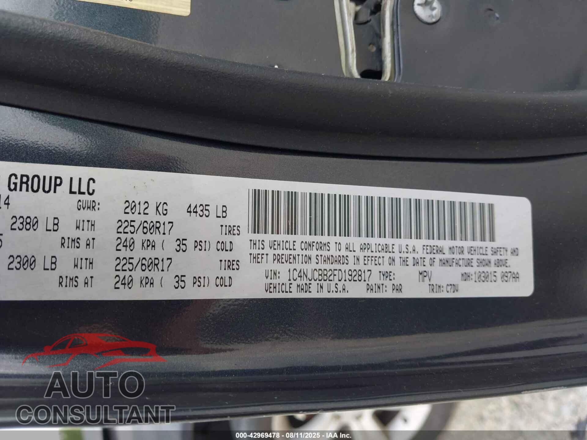 JEEP COMPASS 2015 - 1C4NJCBB2FD192817