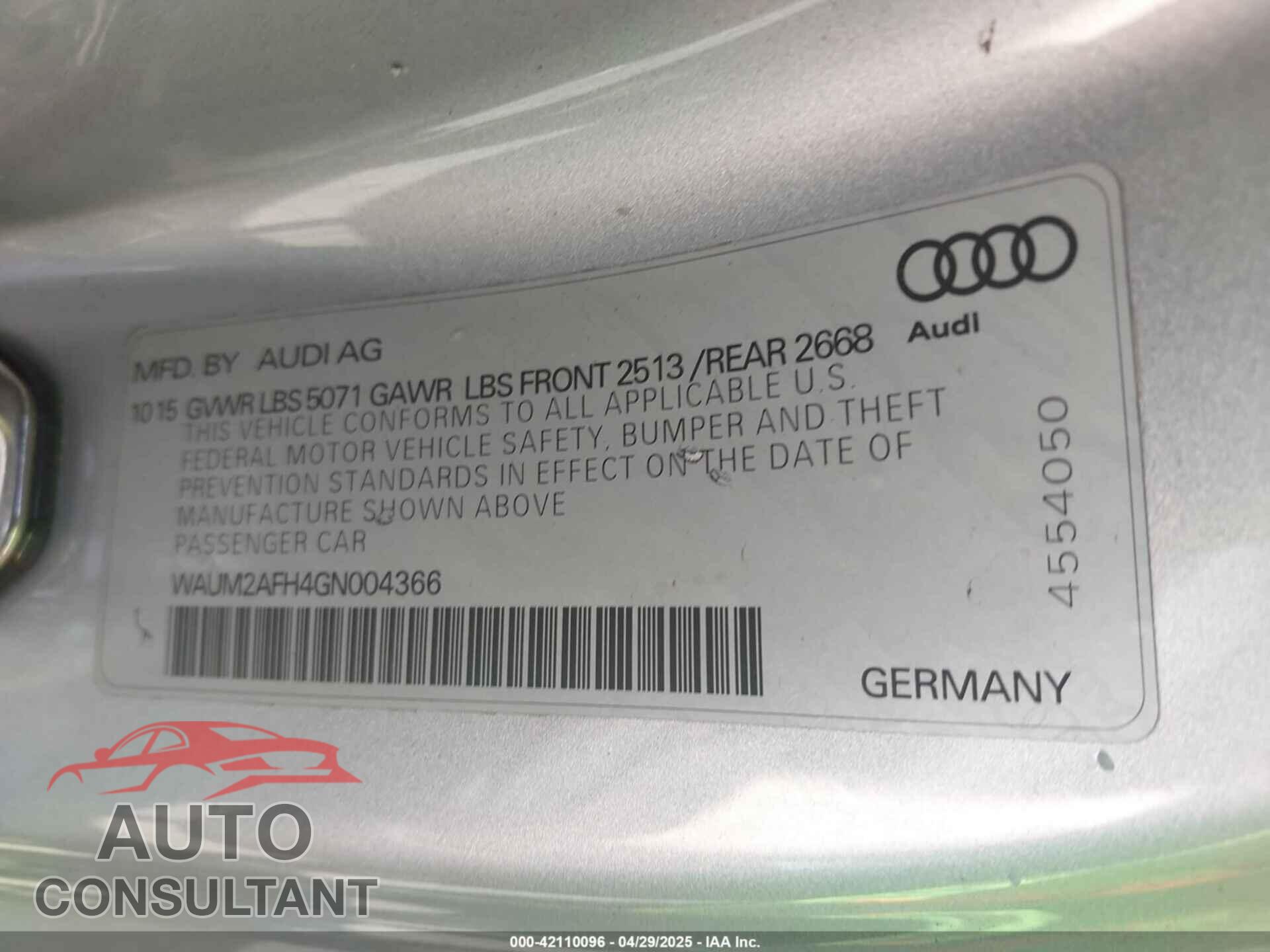 AUDI A5 2016 - WAUM2AFH4GN004366
