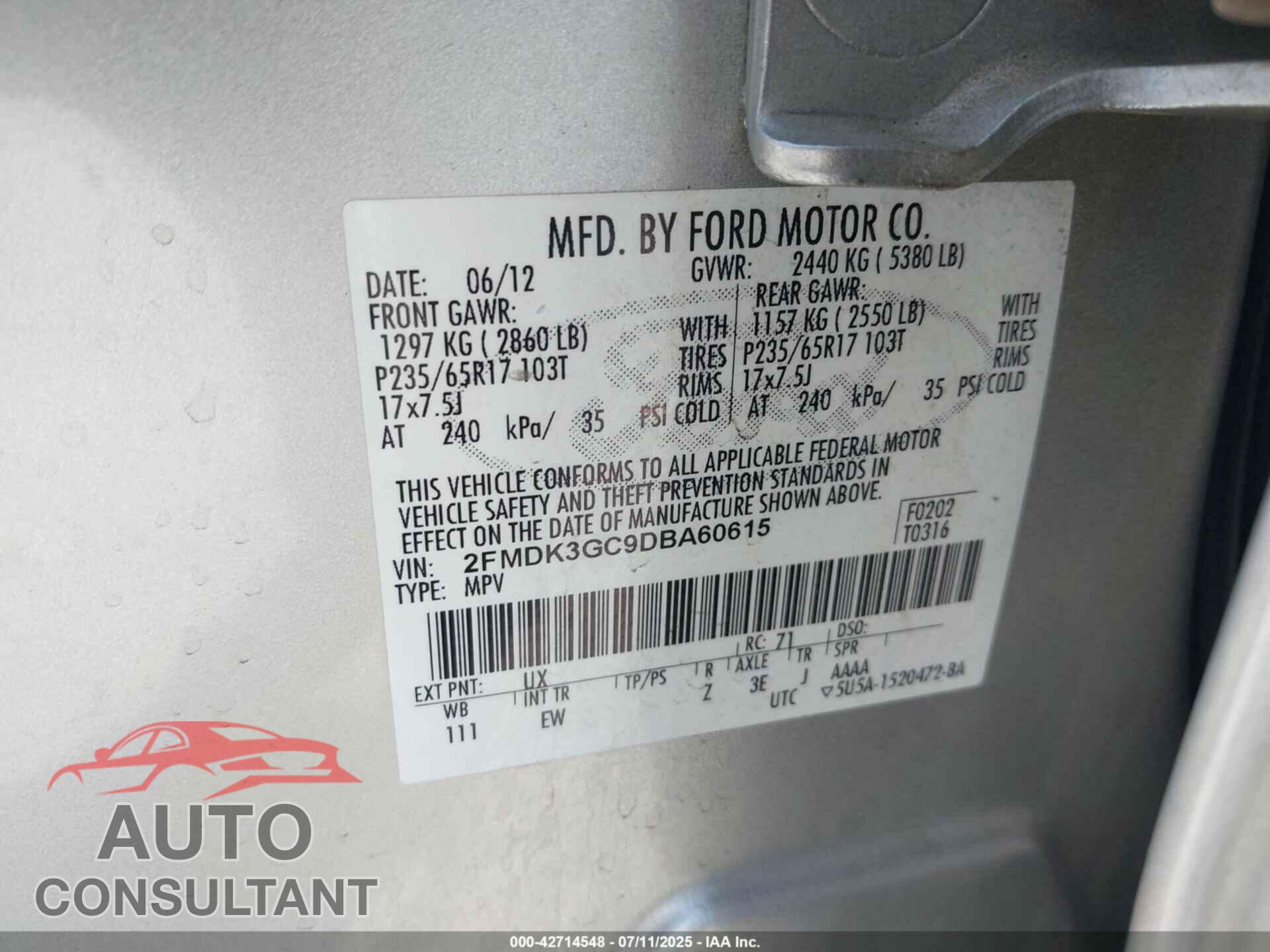 FORD EDGE 2013 - 2FMDK3GC9DBA60615