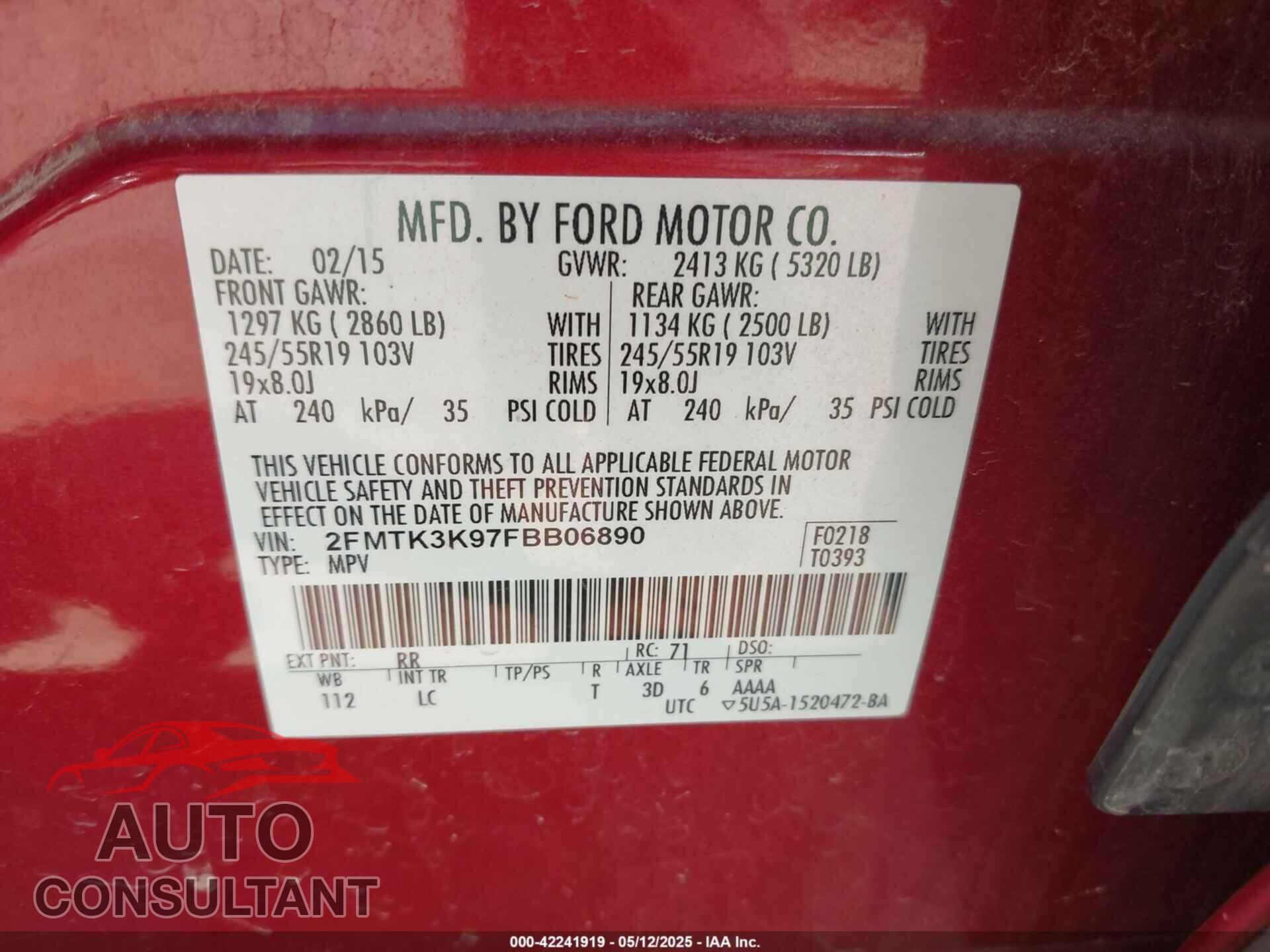 FORD EDGE 2015 - 2FMTK3K97FBB06890