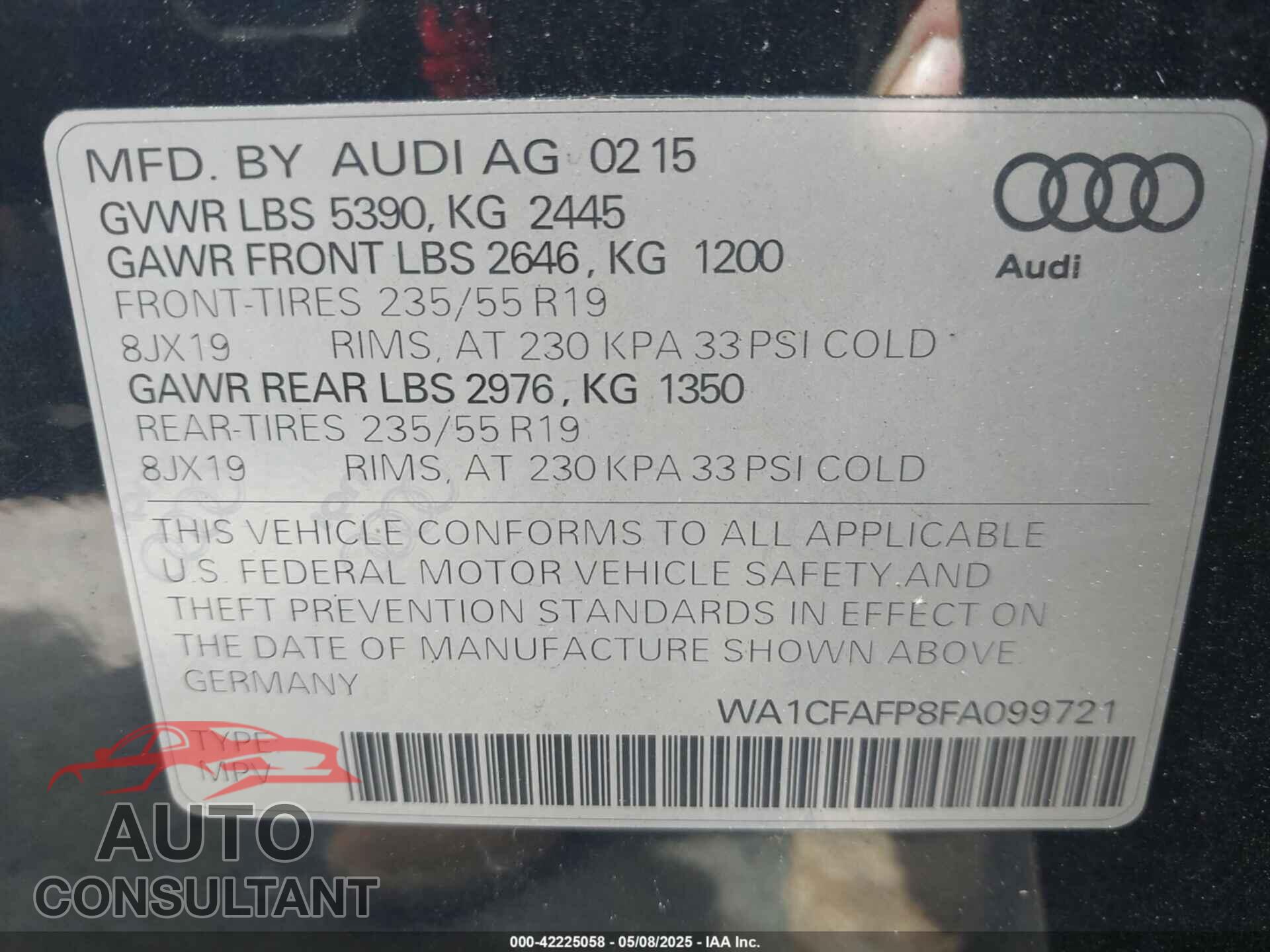 AUDI Q5 2015 - WA1CFAFP8FA099721