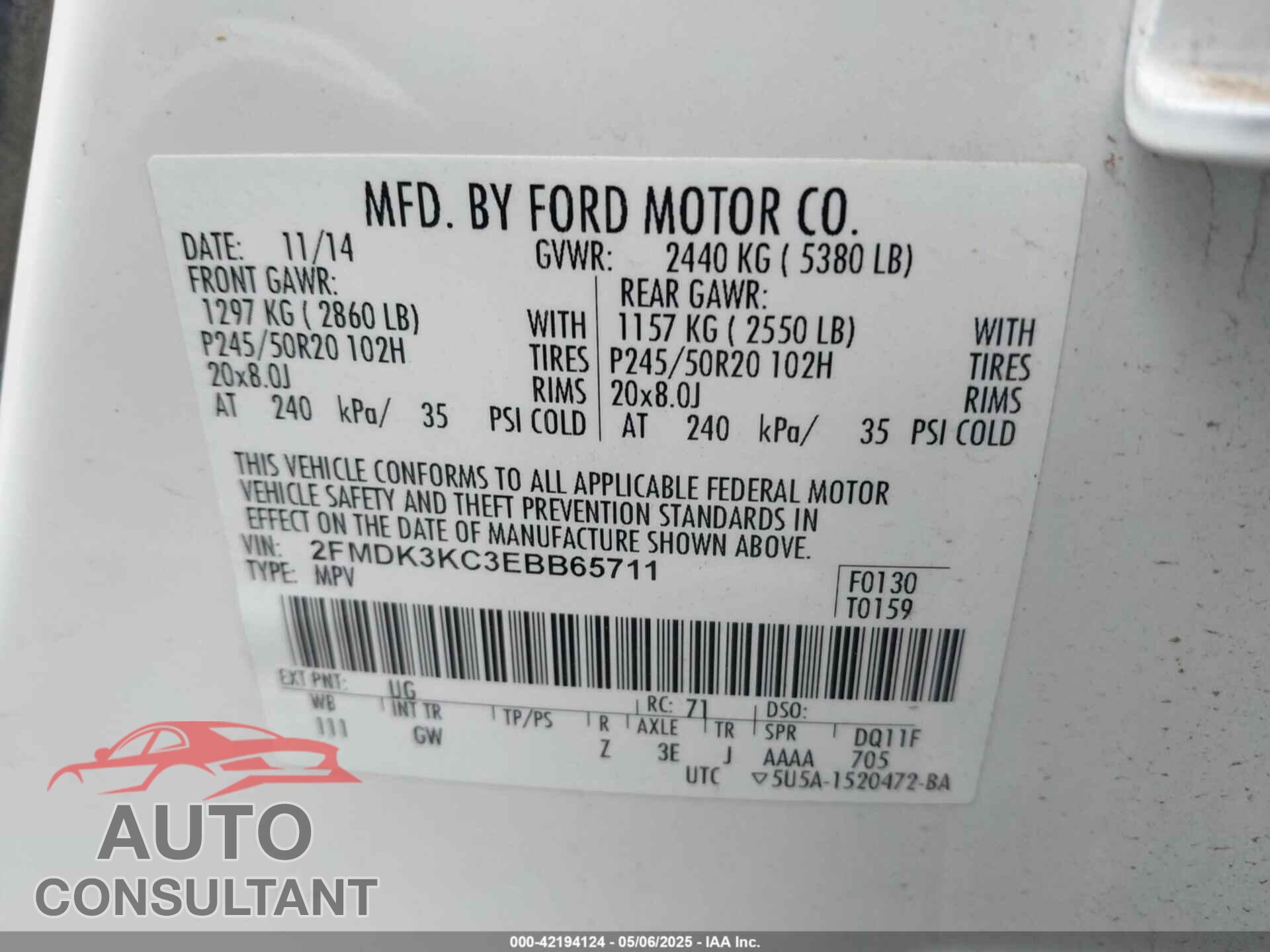 FORD EDGE 2014 - 2FMDK3KC3EBB65711
