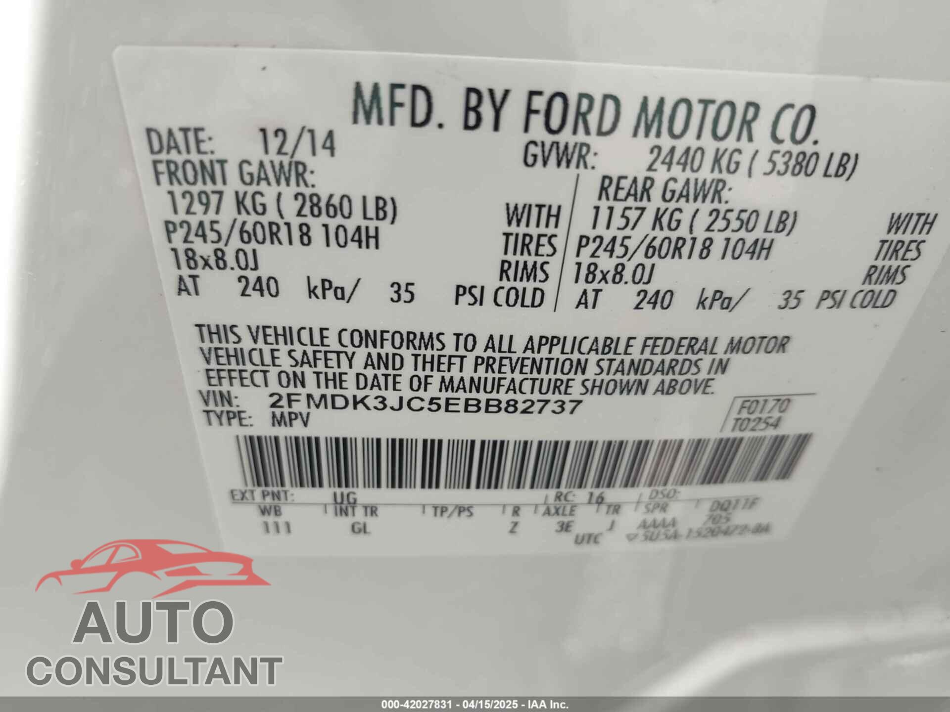 FORD EDGE 2014 - 2FMDK3JC5EBB82737
