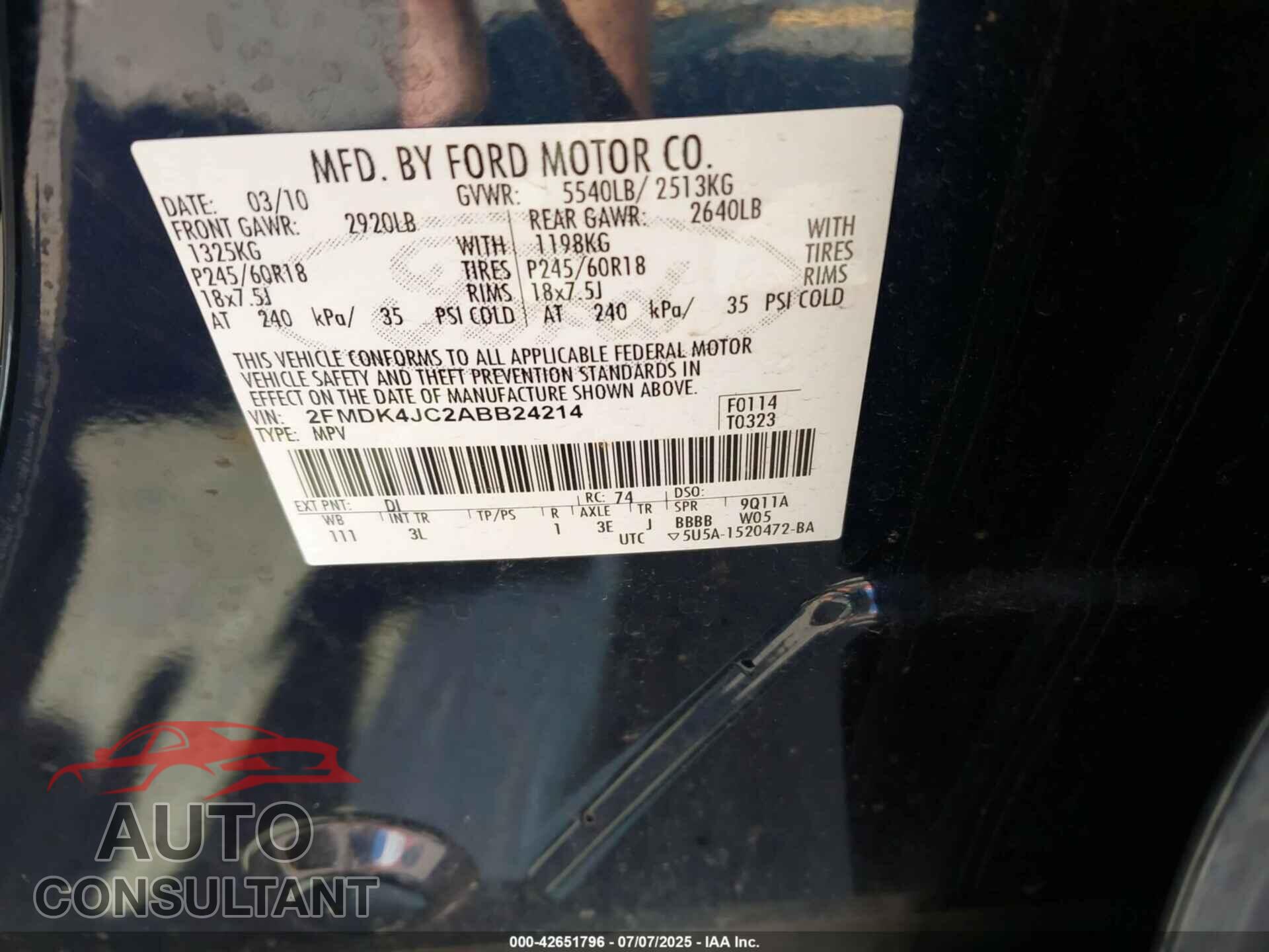FORD EDGE 2010 - 2FMDK4JC2ABB24214