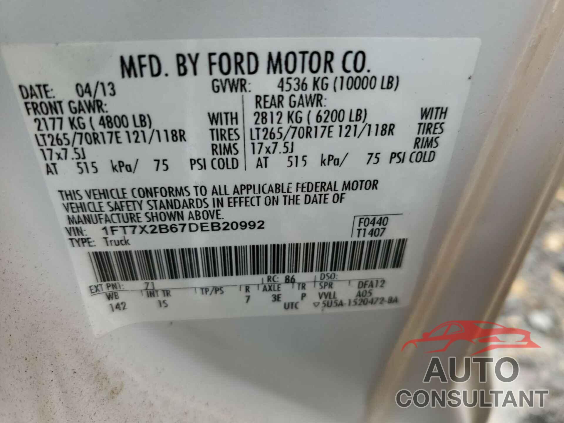 FORD F250 2013 - 1FT7X2B67DEB20992