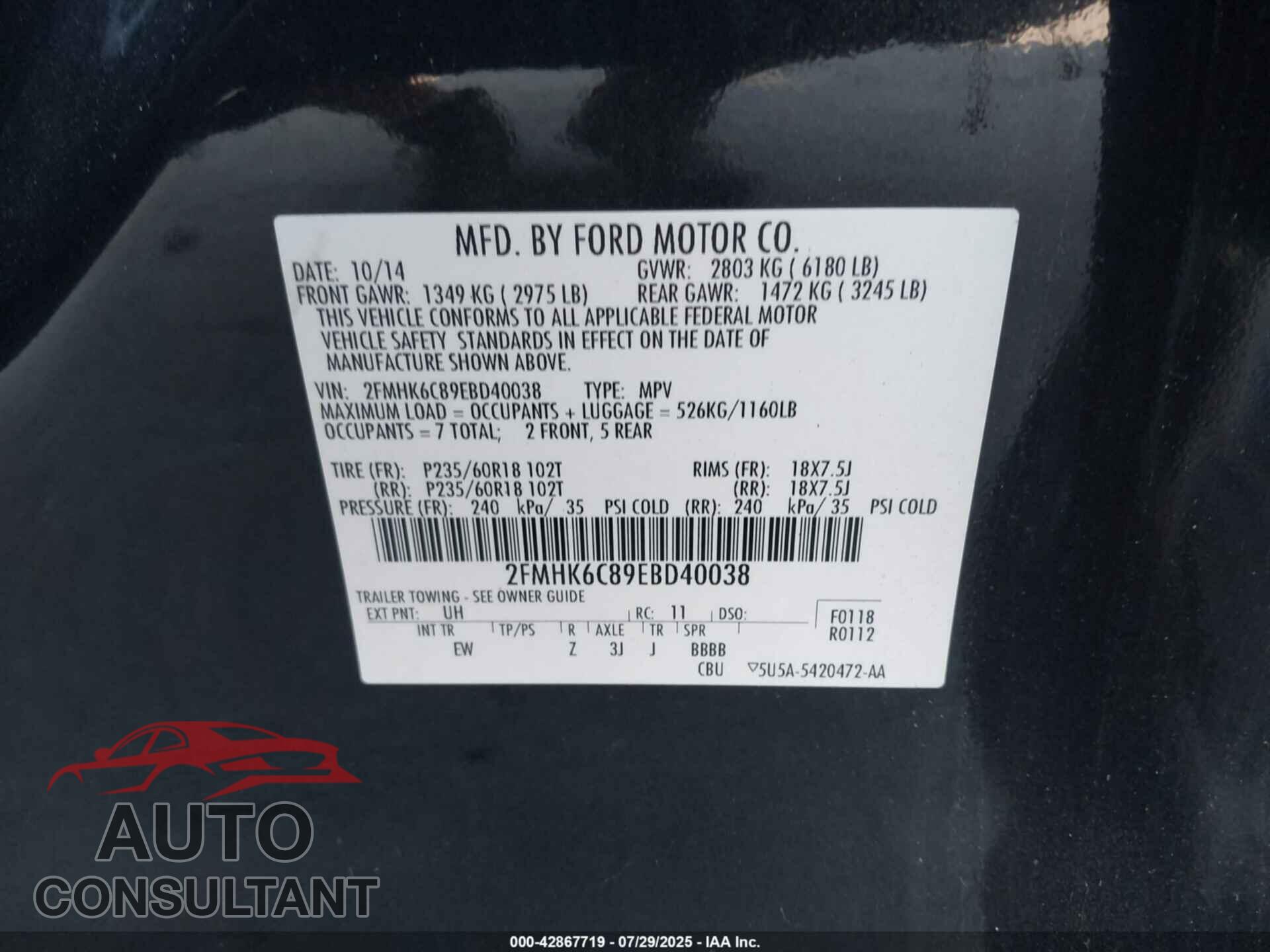 FORD FLEX 2014 - 2FMHK6C89EBD40038