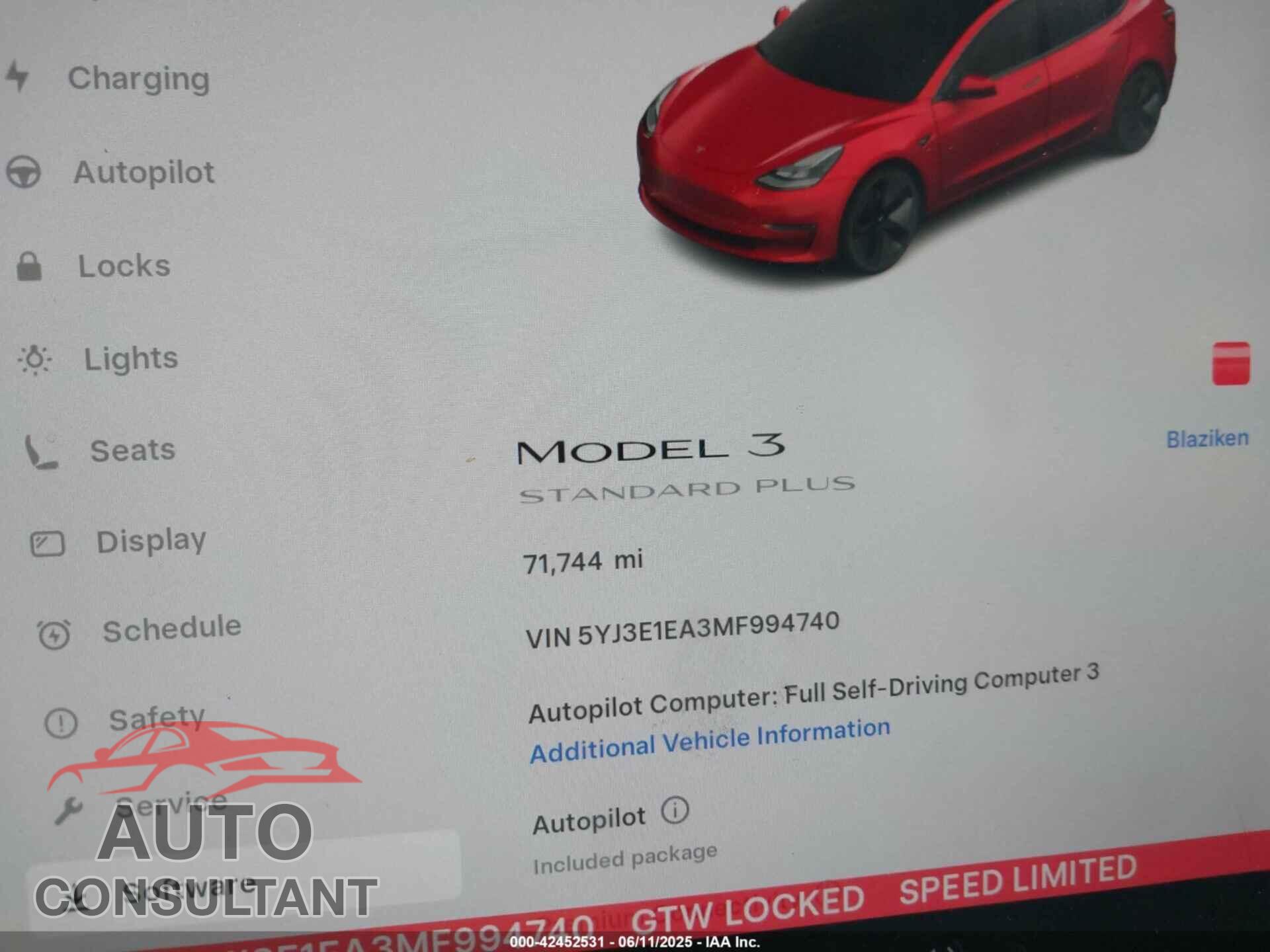 TESLA MODEL 3 2021 - 5YJ3E1EA3MF994740