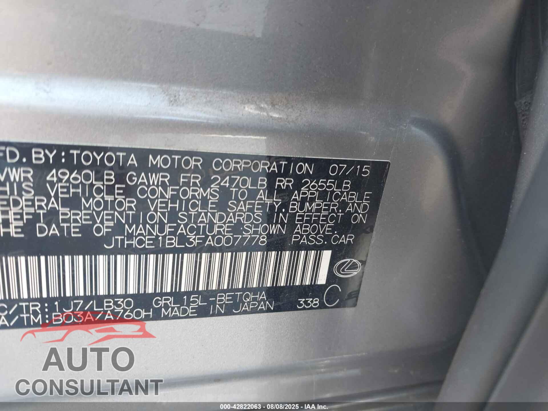 LEXUS GS 350 2015 - JTHCE1BL3FA007778