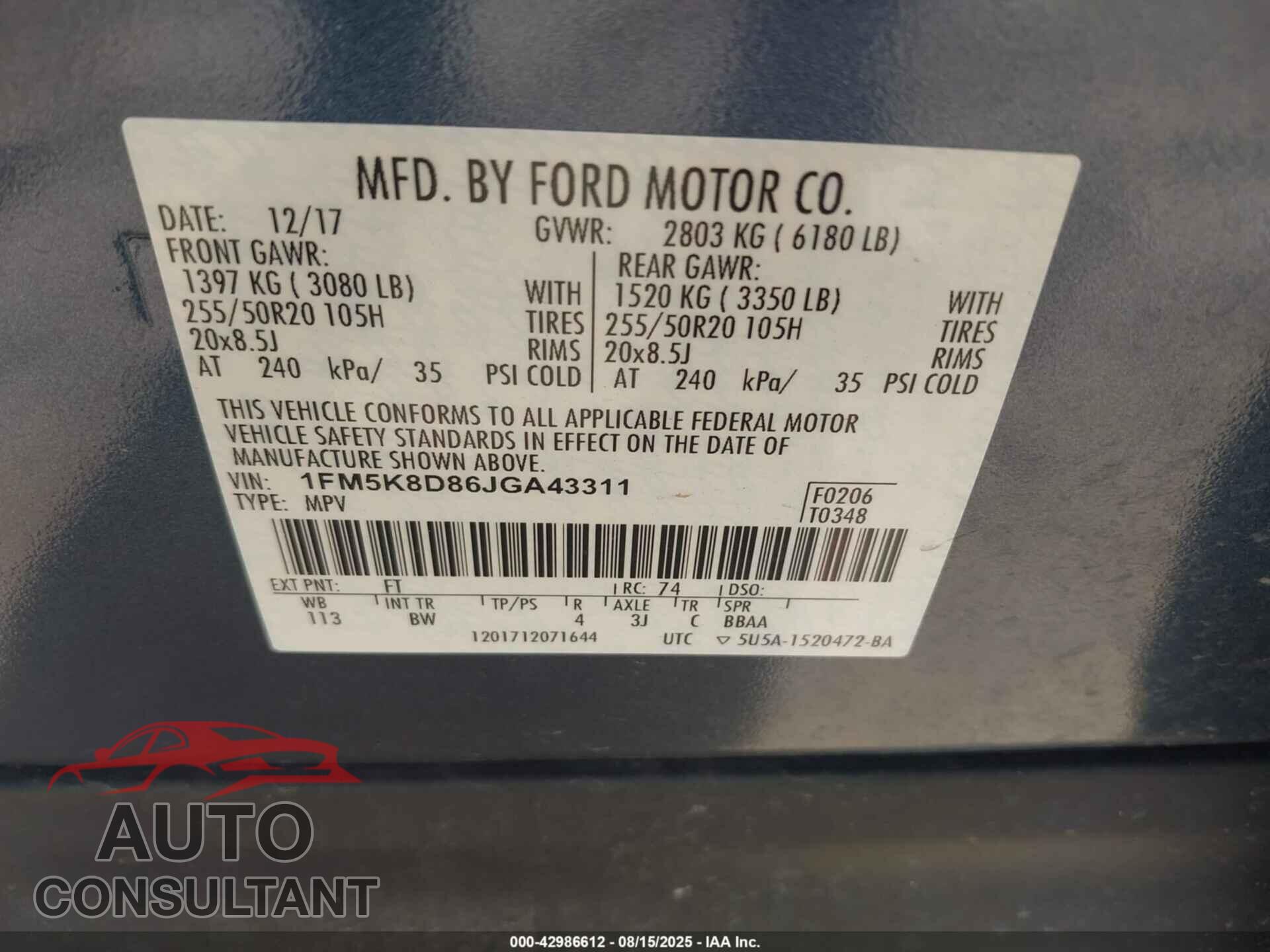 FORD EXPLORER 2018 - 1FM5K8D86JGA43311
